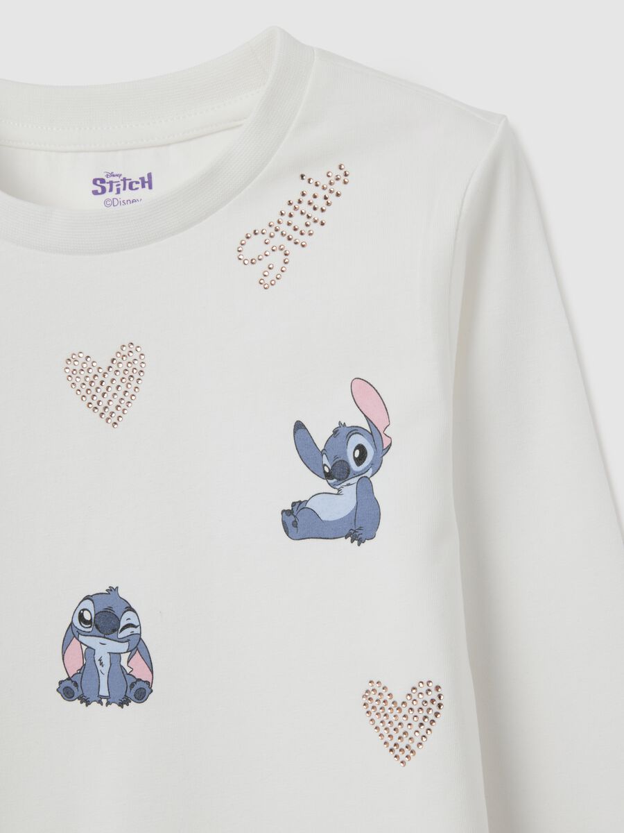 White stretch cotton girl's t-shirt, regular fit with Stitch print_3