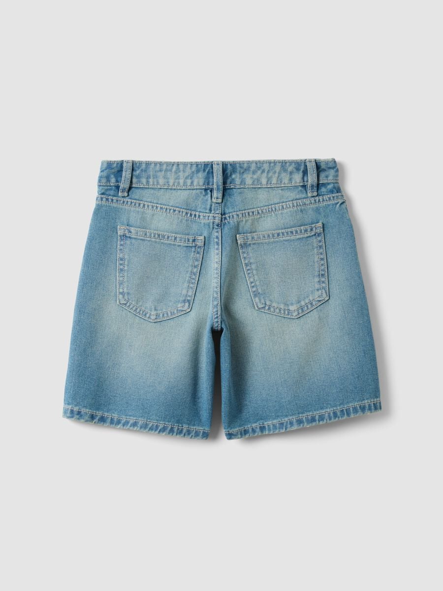 Shorts denim blu in puro cotone da ragazza regular fit con puntini_4