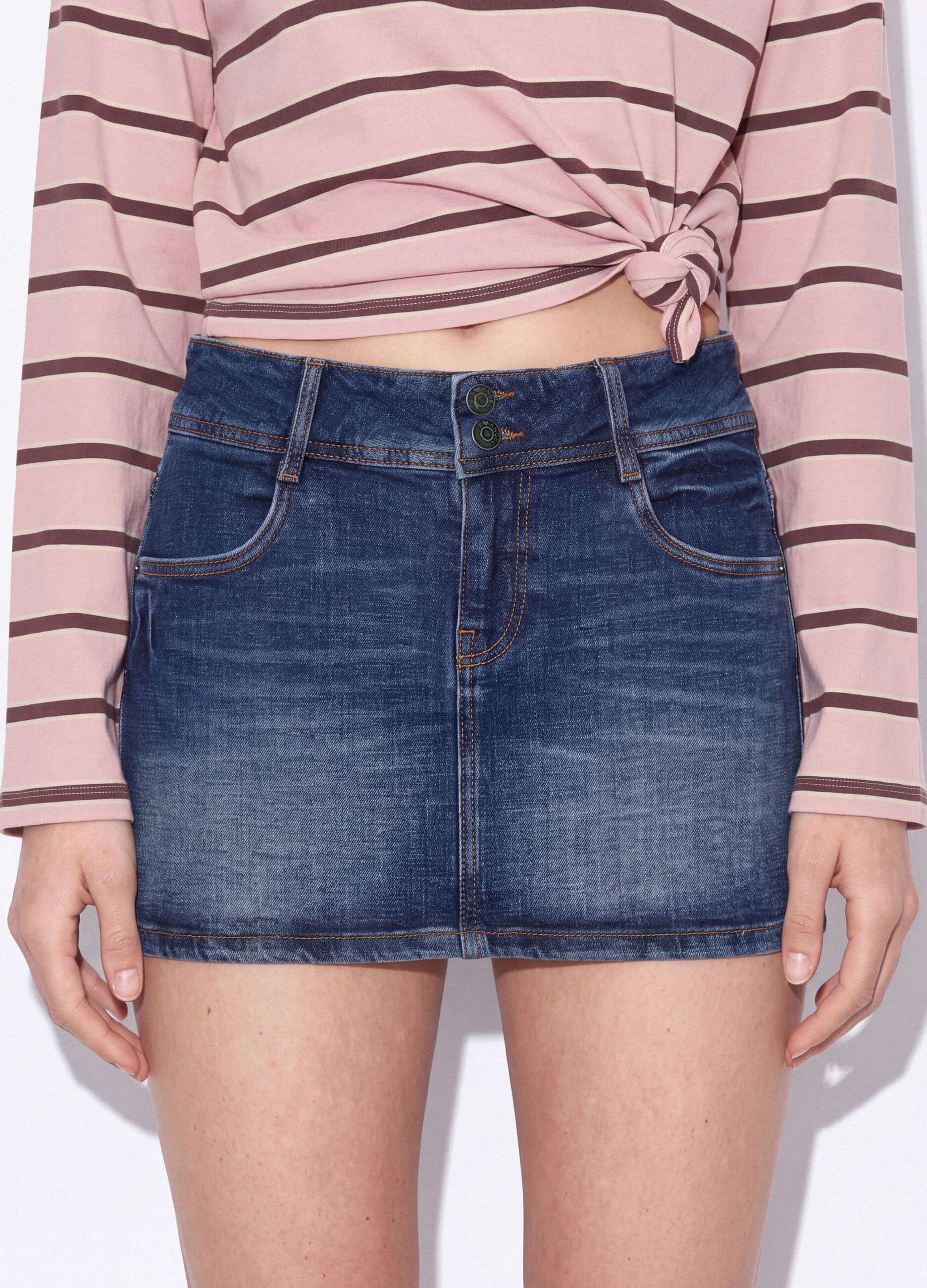 Blue stretch cotton denim mini skirt