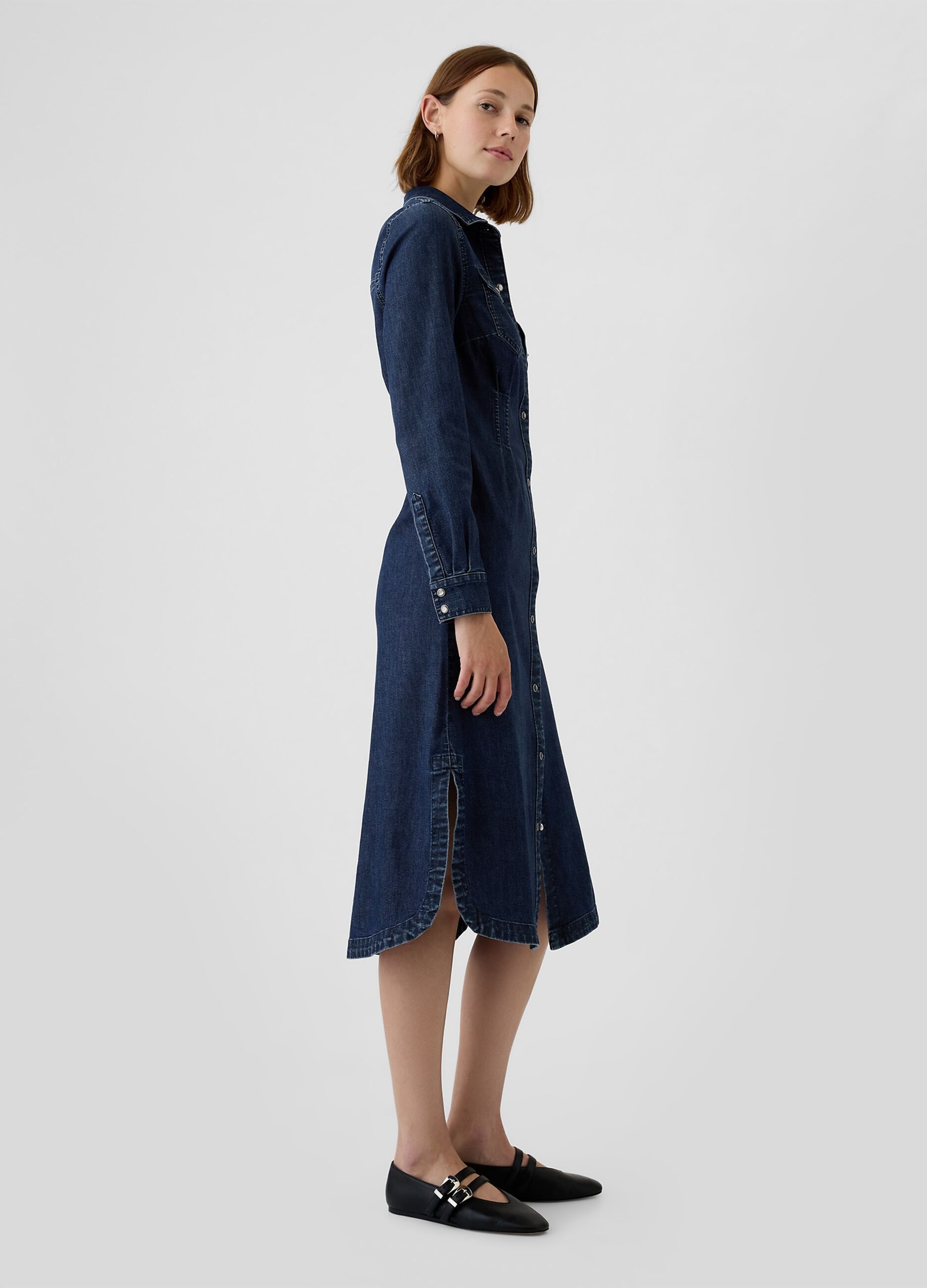 Denim shirt dress with pleats
