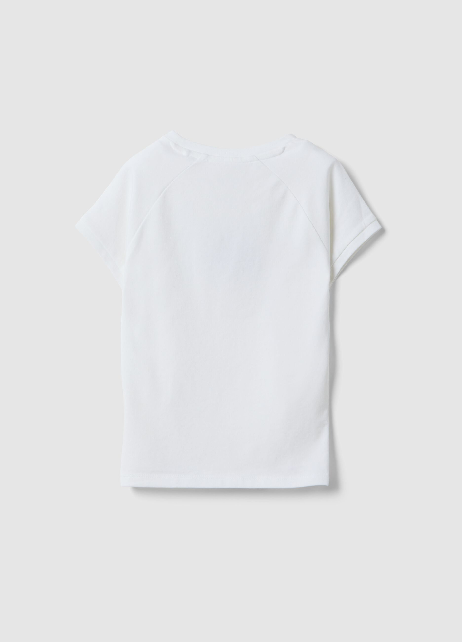Girls' slim fit white stretch cotton t-shirt with slogan