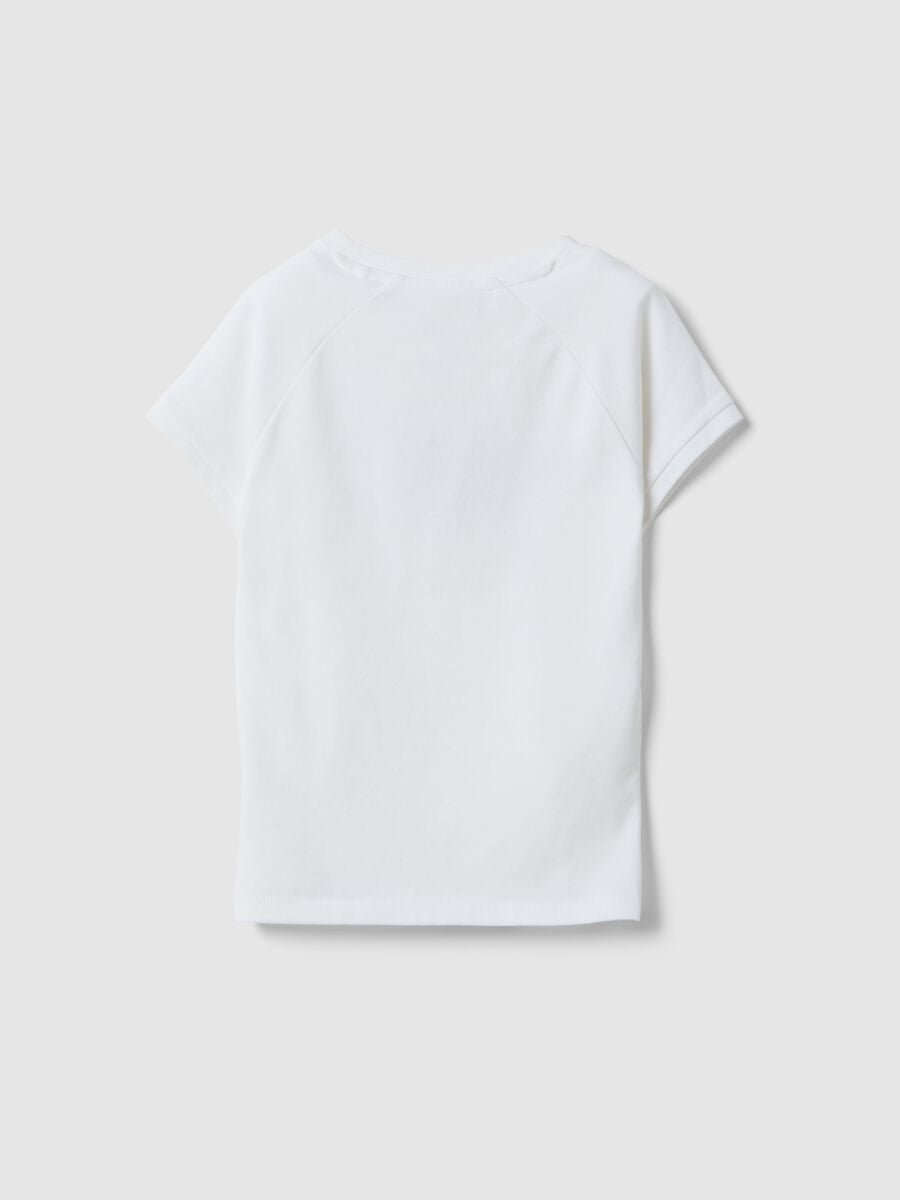 T-shirt in cotone elasticizzato bianca da ragazza slim fit con frase_4