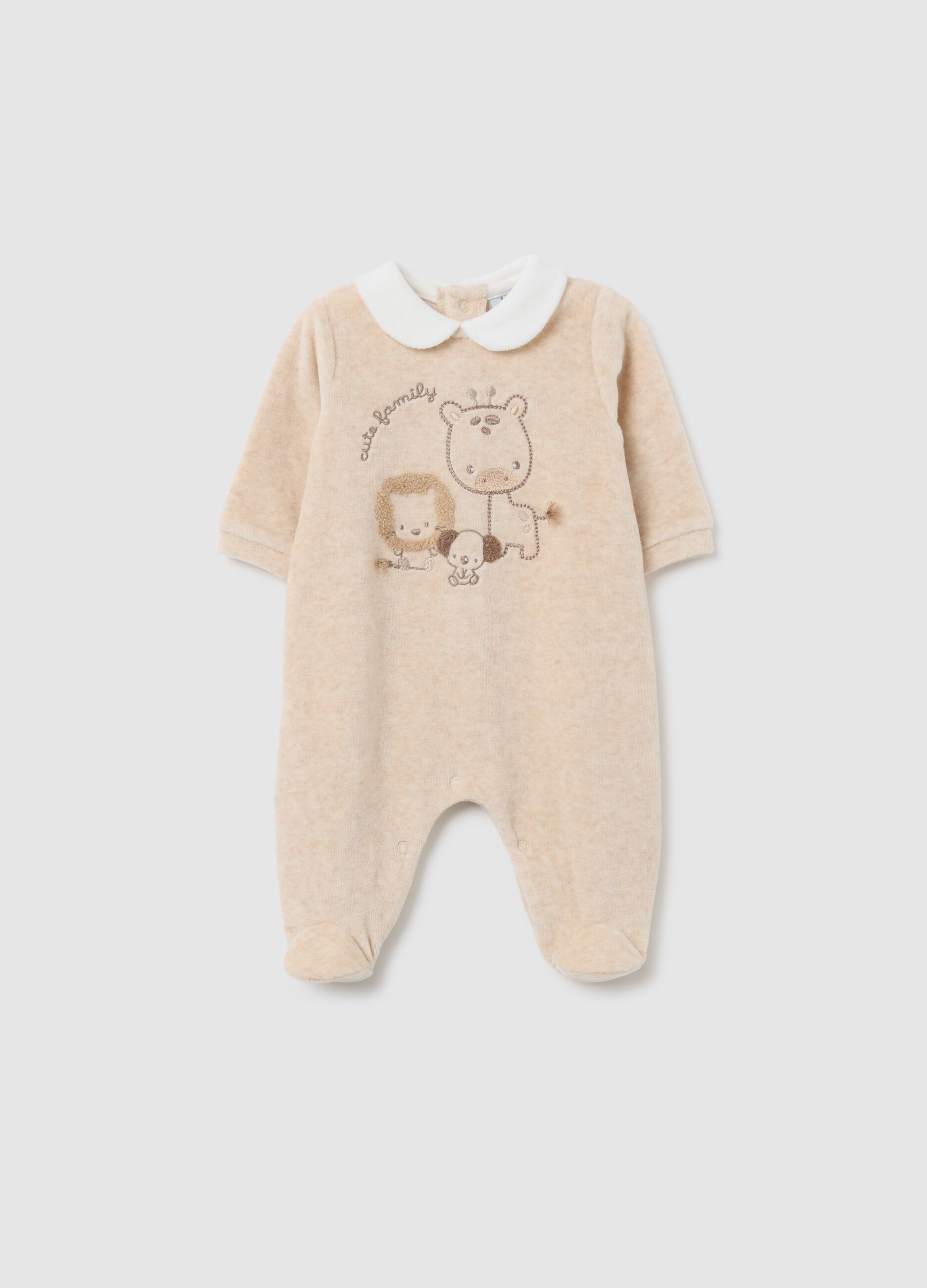 Beige Cotton Blend Baby Onesie