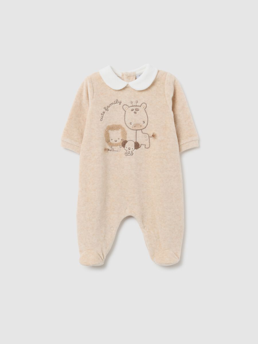 Beige Cotton Blend Baby Onesie_0