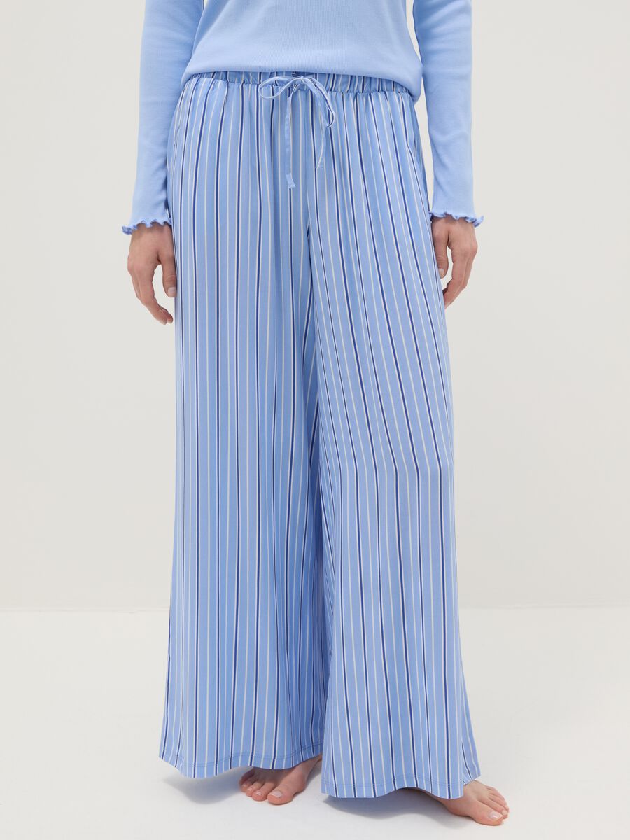 Blue striped pure viscose pajama trousers in regular fit_1