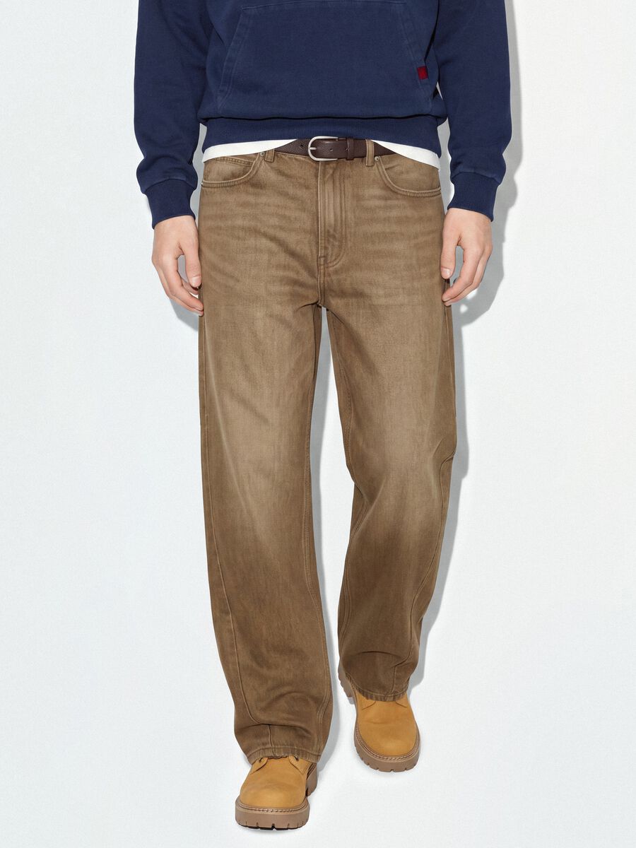 Brown pure cotton barrel-fit jeans_1