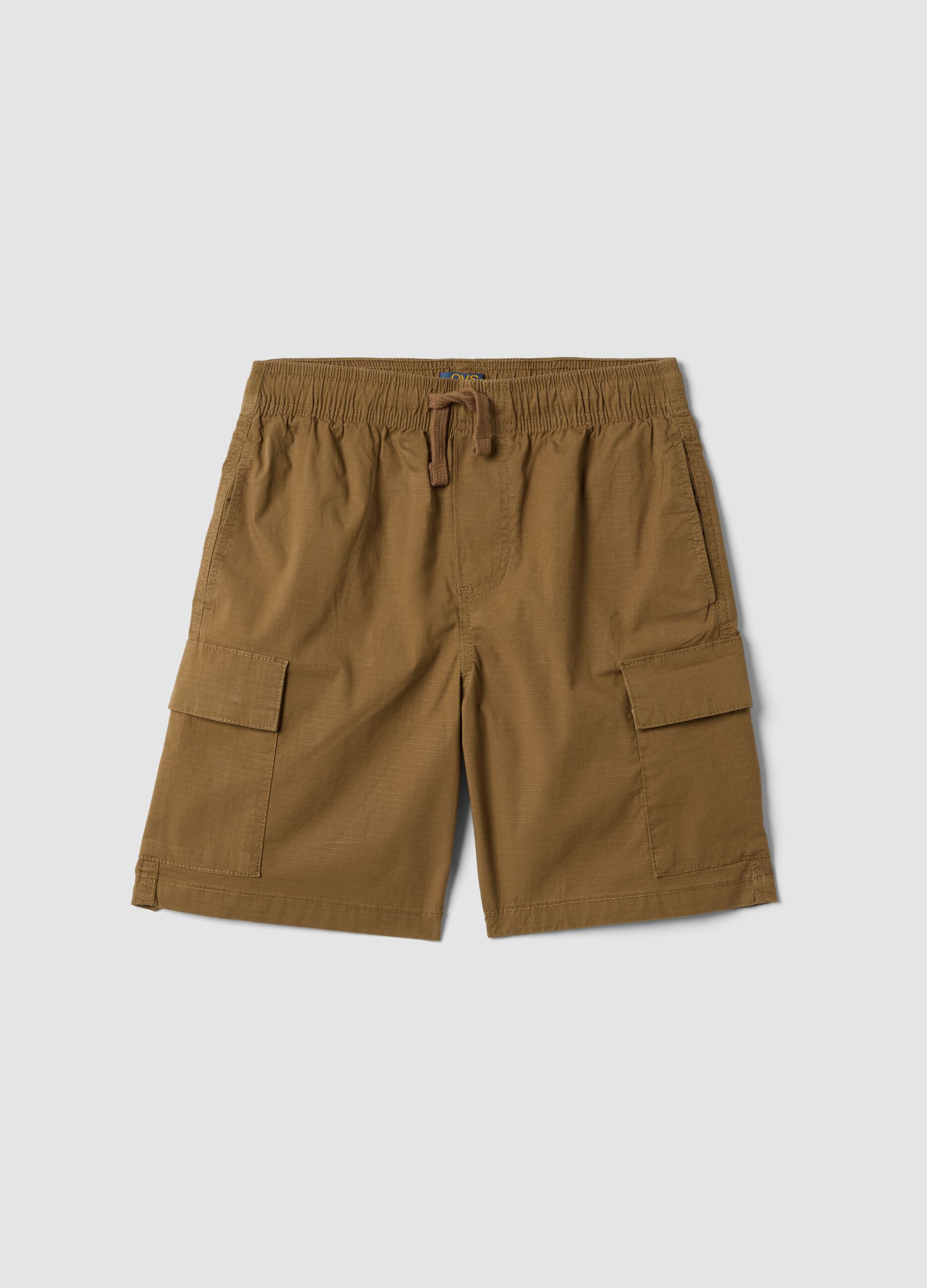 Boys&rsquo; brown stretch cotton cargo shorts, comfort fit