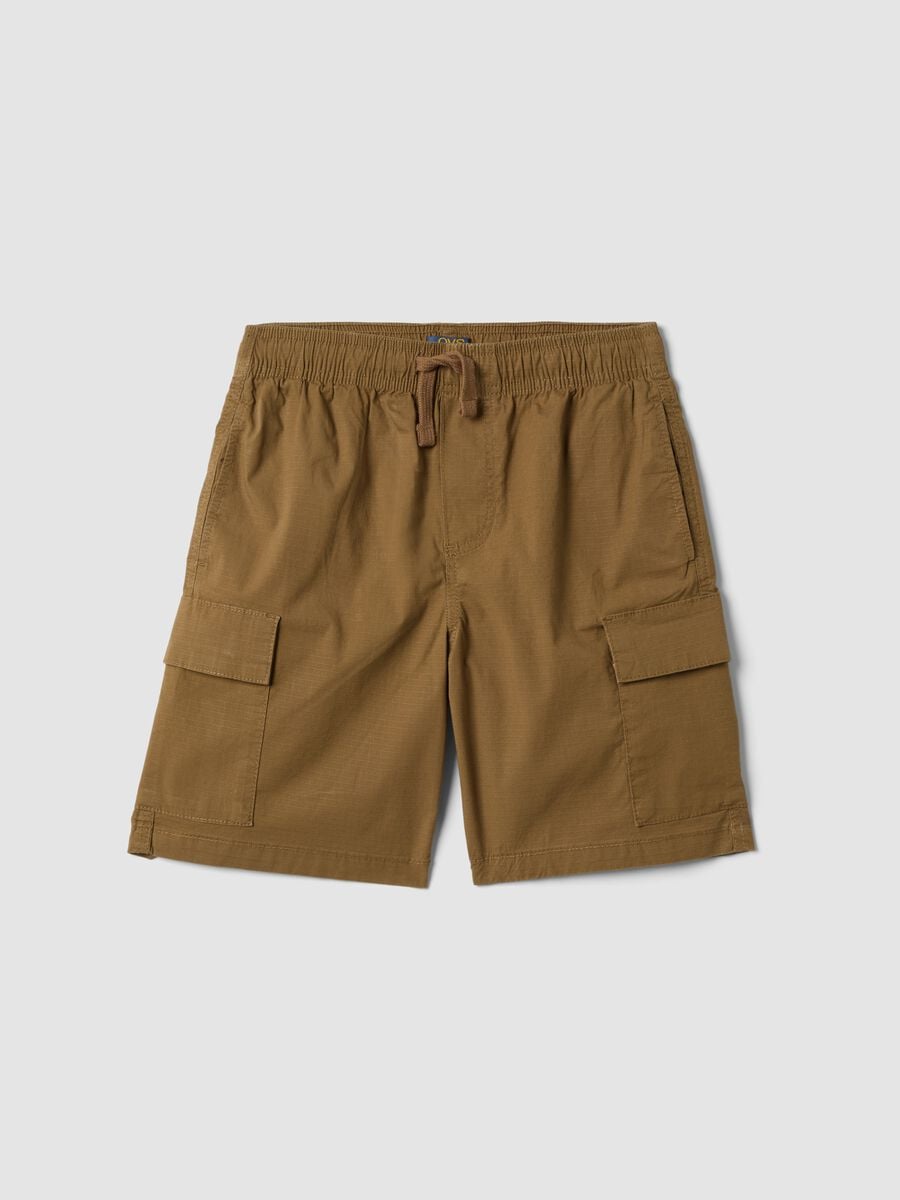 Boys&rsquo; brown stretch cotton cargo shorts, comfort fit_3