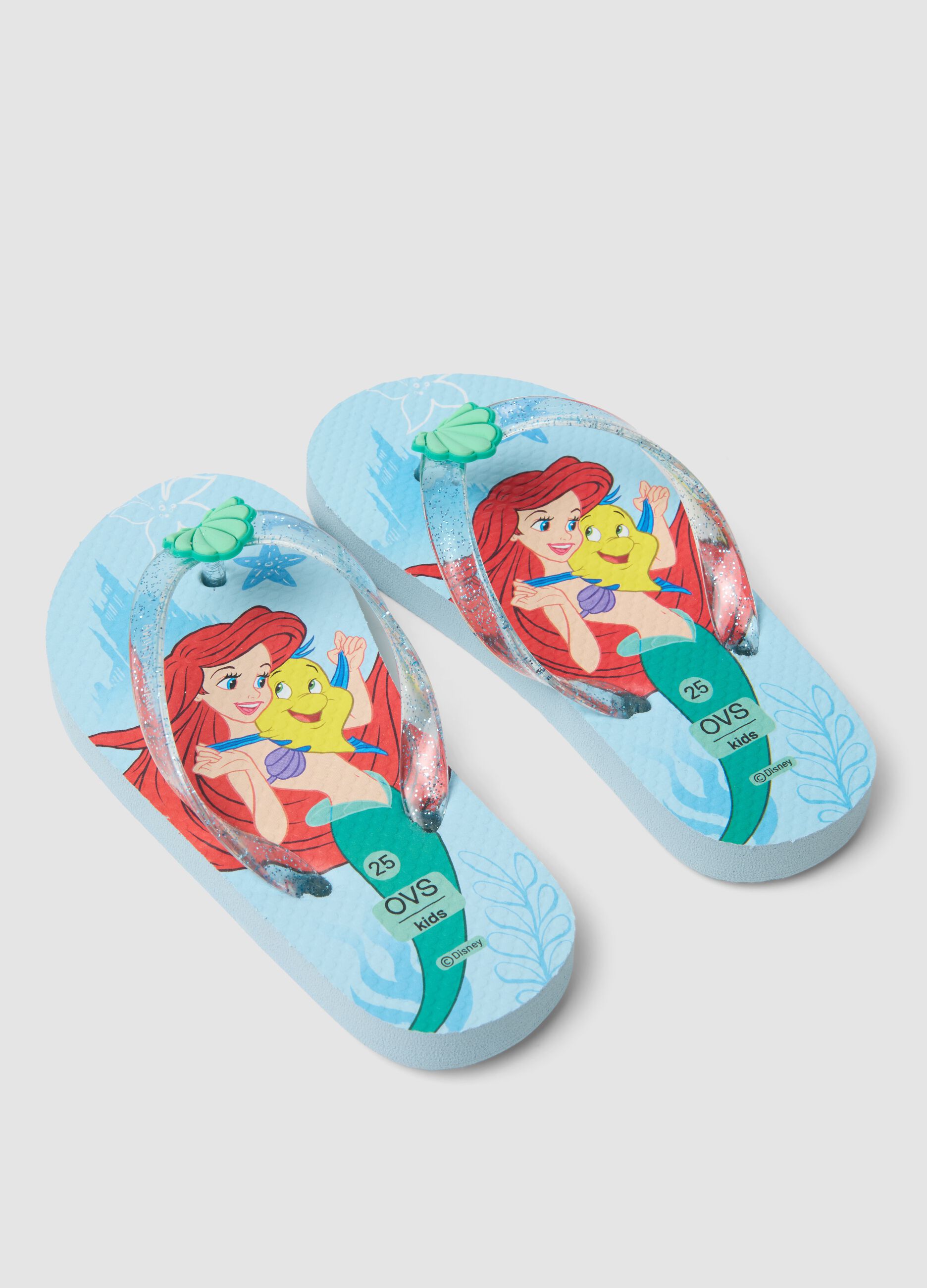 Blue beach flip-flops with Ariel graphic