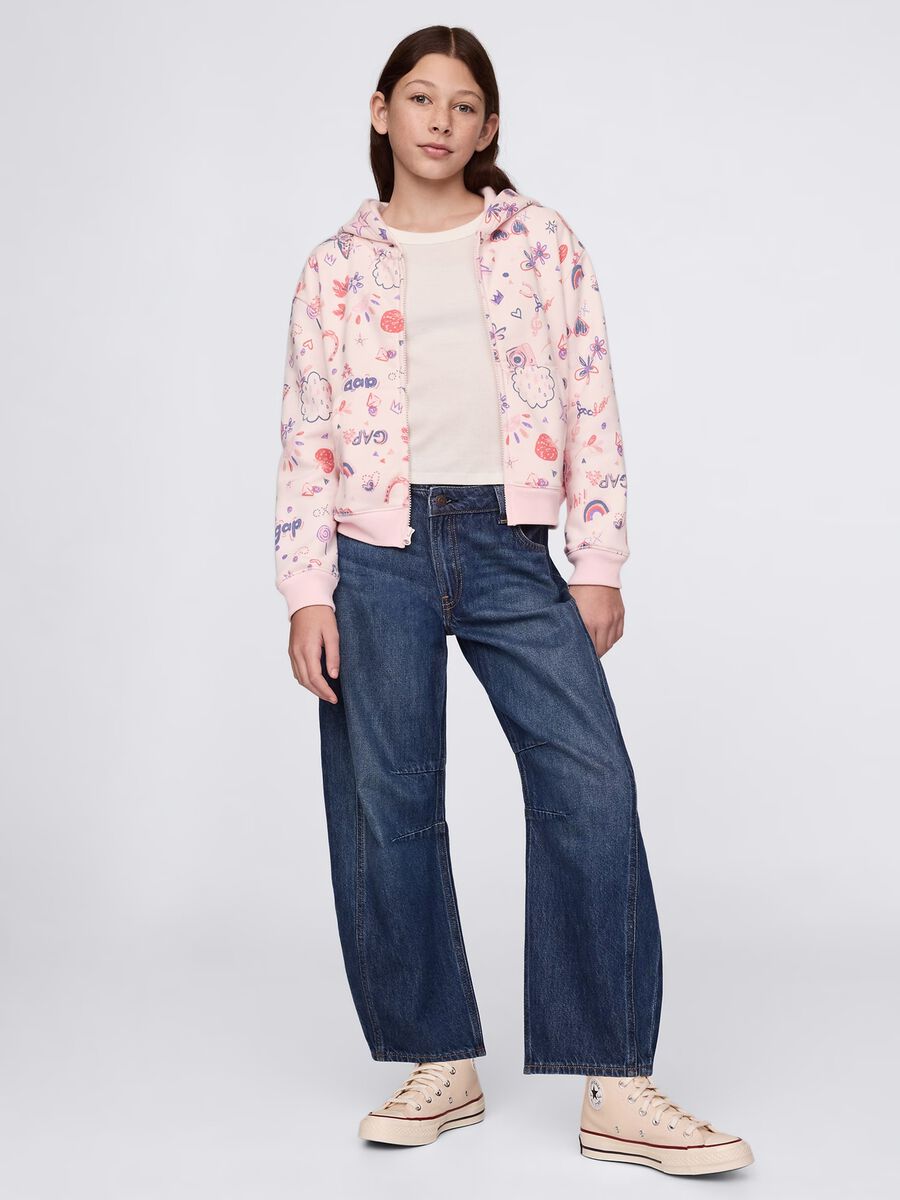 Pink full-zip sweatshirt with hood and all-over print_1