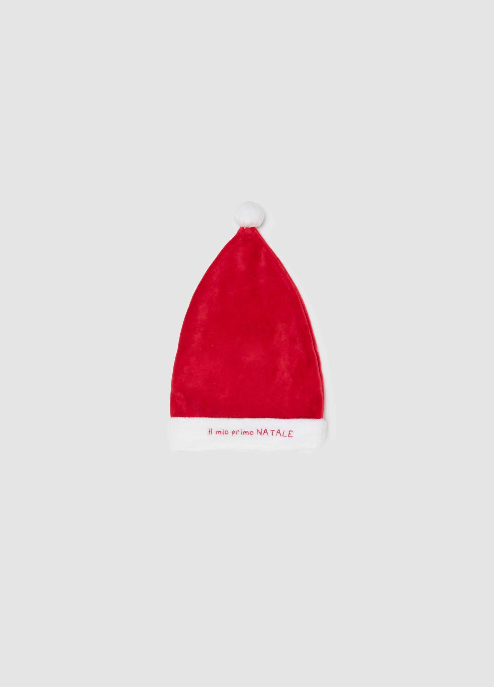 Cappello natalizio da neonato in velour rosso
