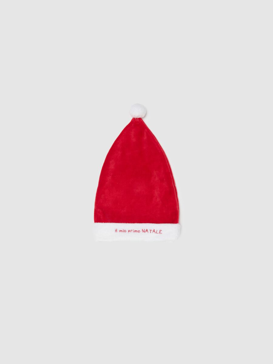 Cappello natalizio da neonato in velour rosso_0