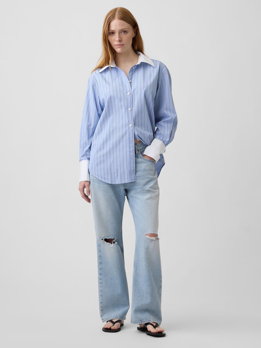Light blue pure cotton striped shirt with contrast turn-up cuffs_1