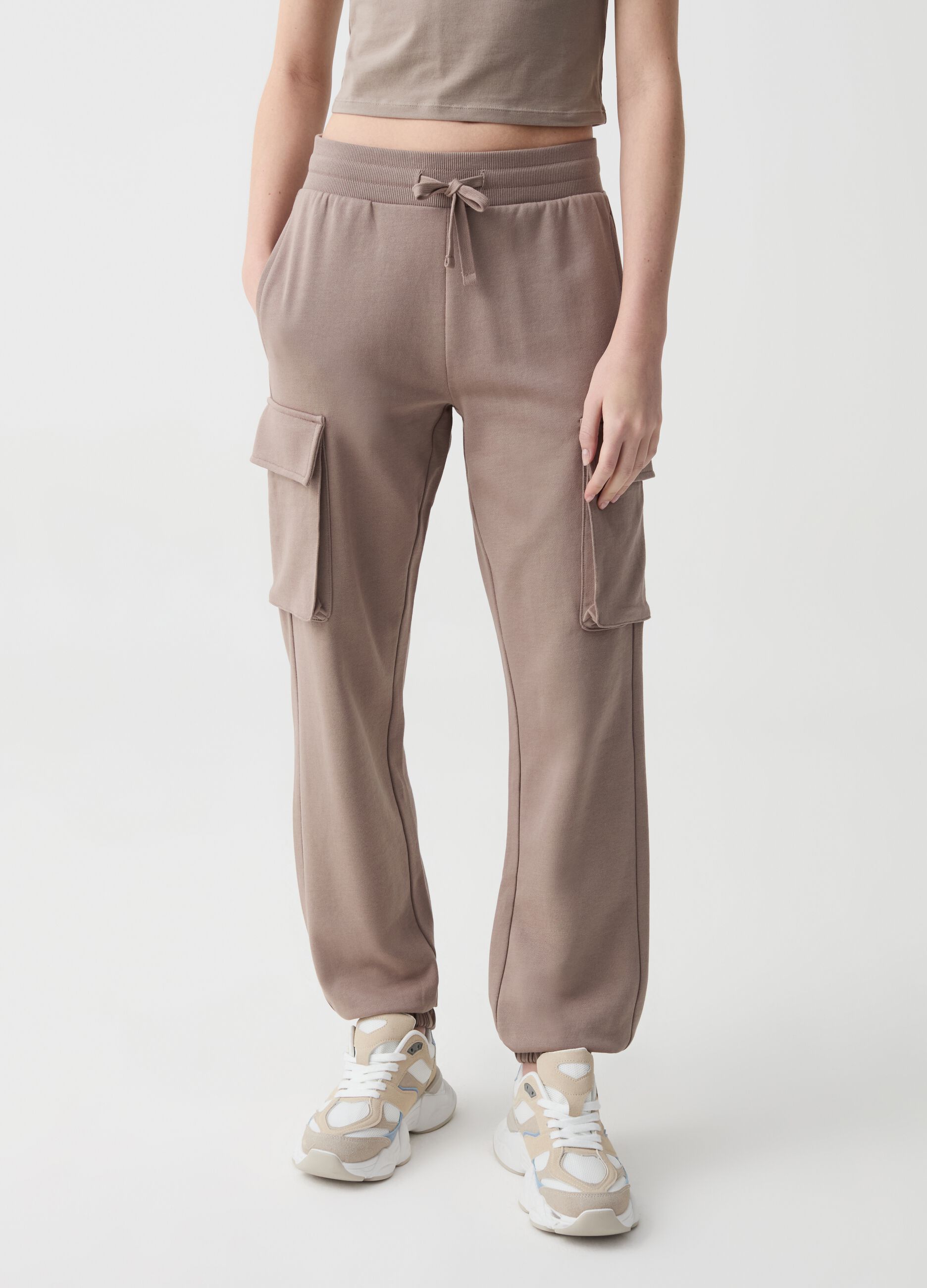Cargo joggers in fleece with drawstring