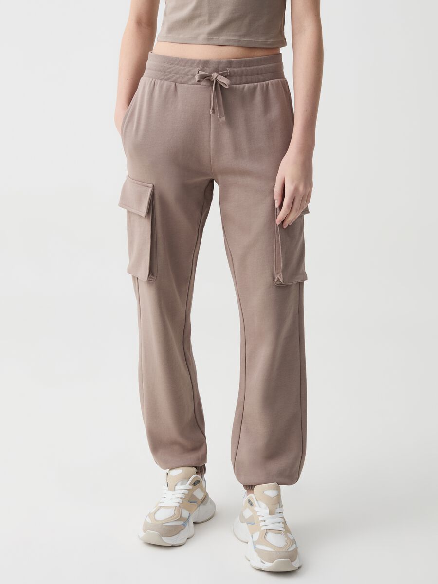 Cargo joggers in fleece with drawstring_1