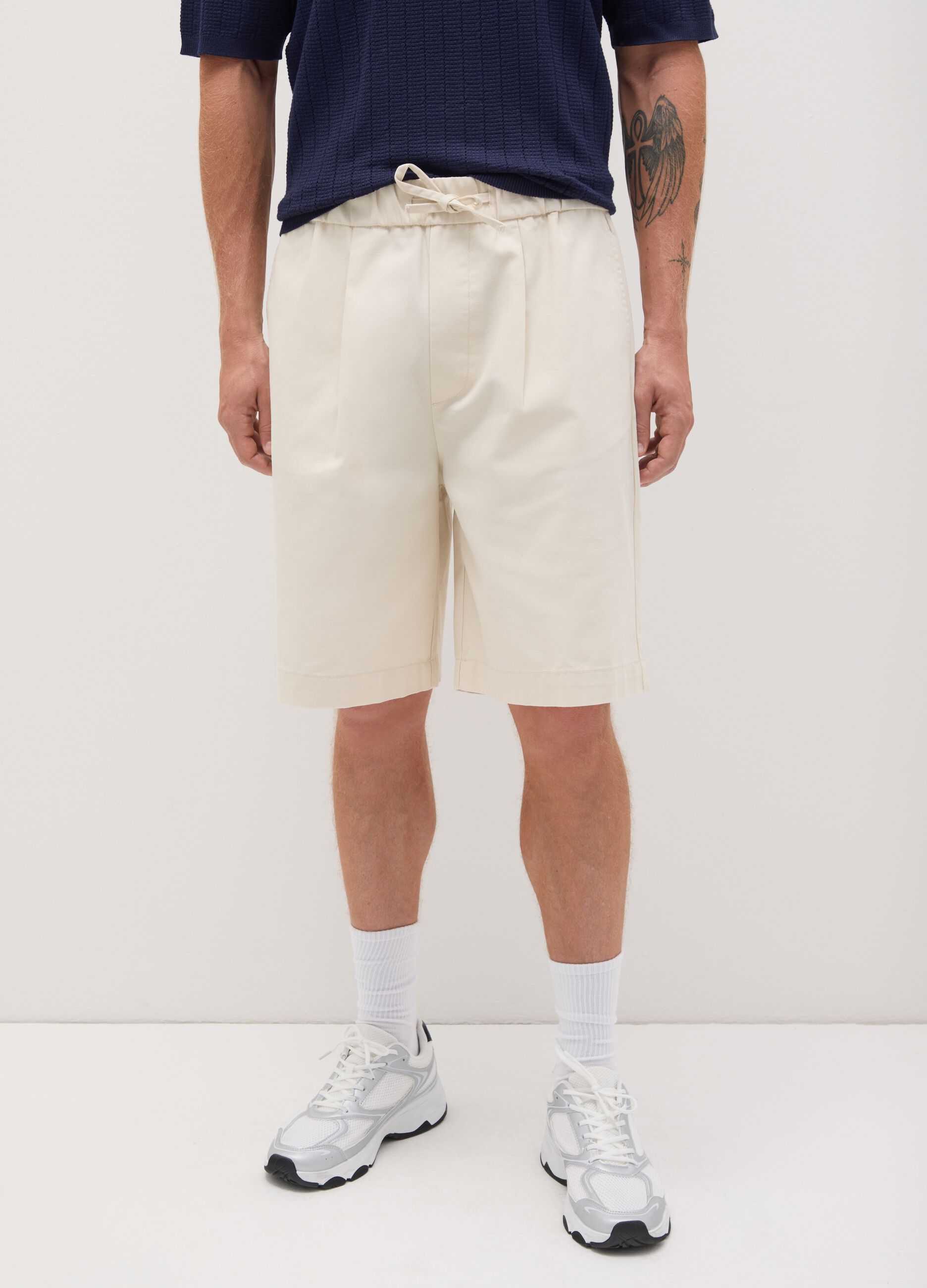 Men's Beige Baggy Pure Cotton Shorts