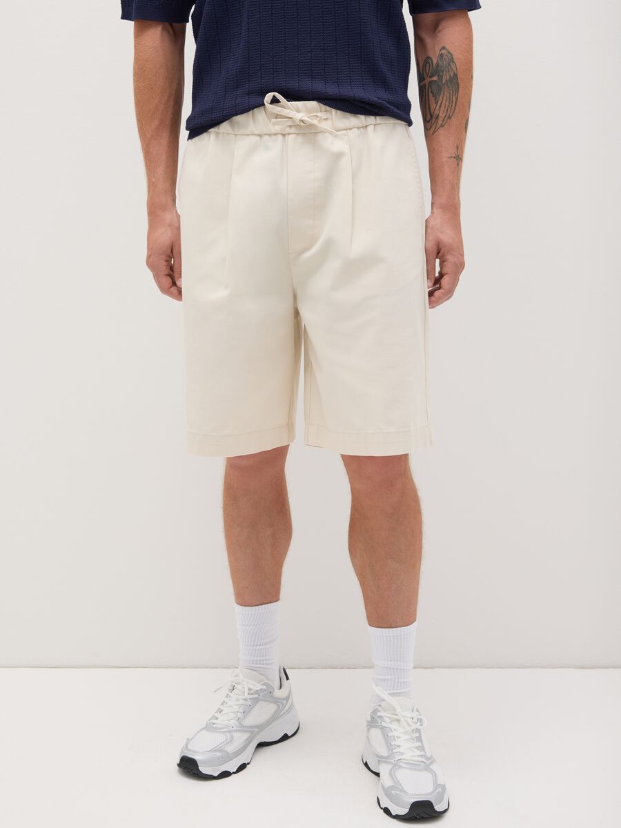 Men's Beige Baggy Pure Cotton Shorts_1