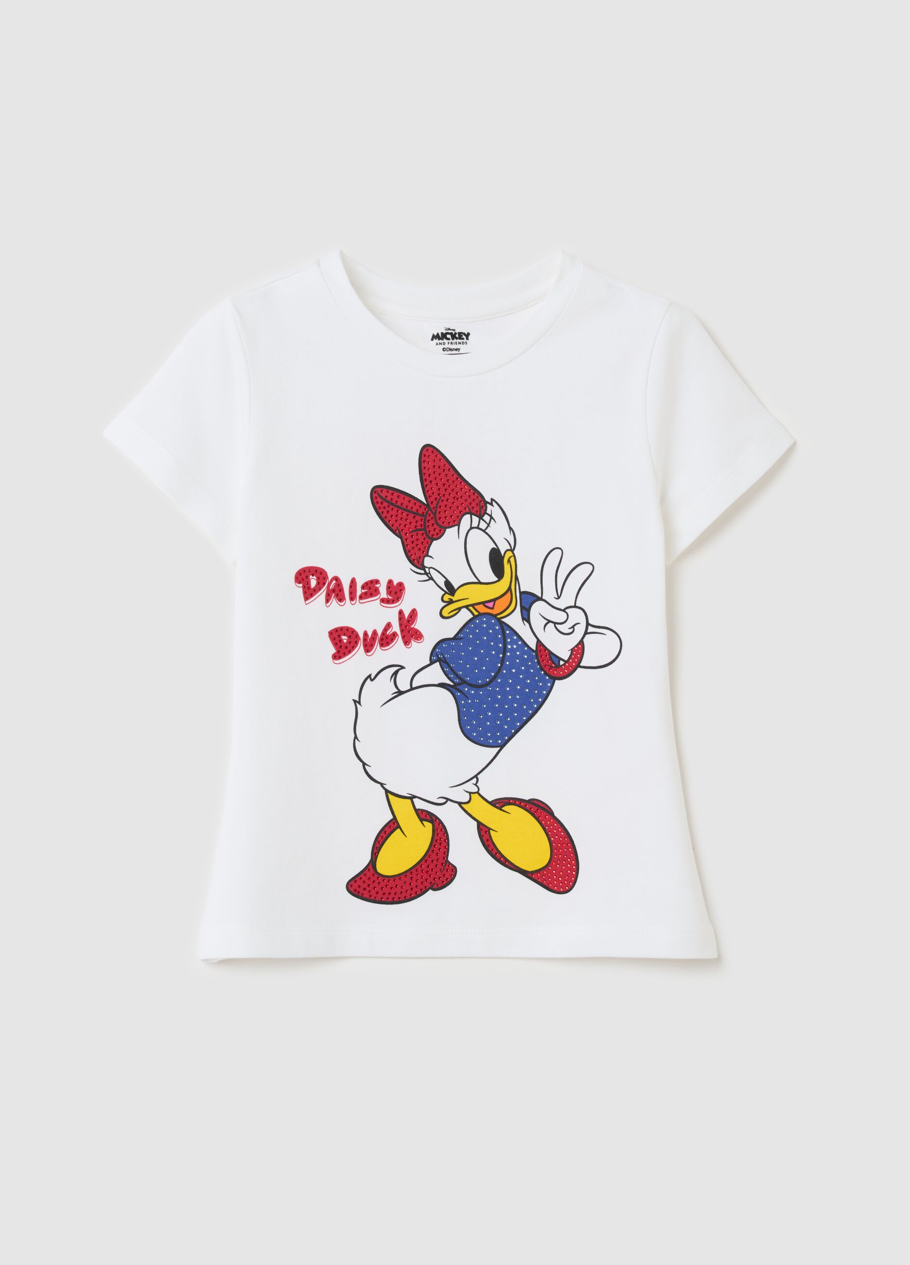 T-shirt in stretch cotton with diamanté and Daisy Duck print
