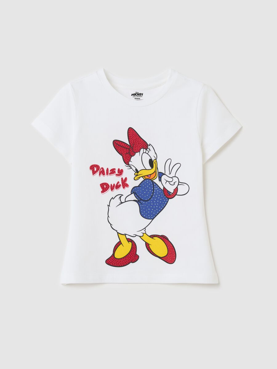 T-shirt in stretch cotton with diamanté and Daisy Duck print_0