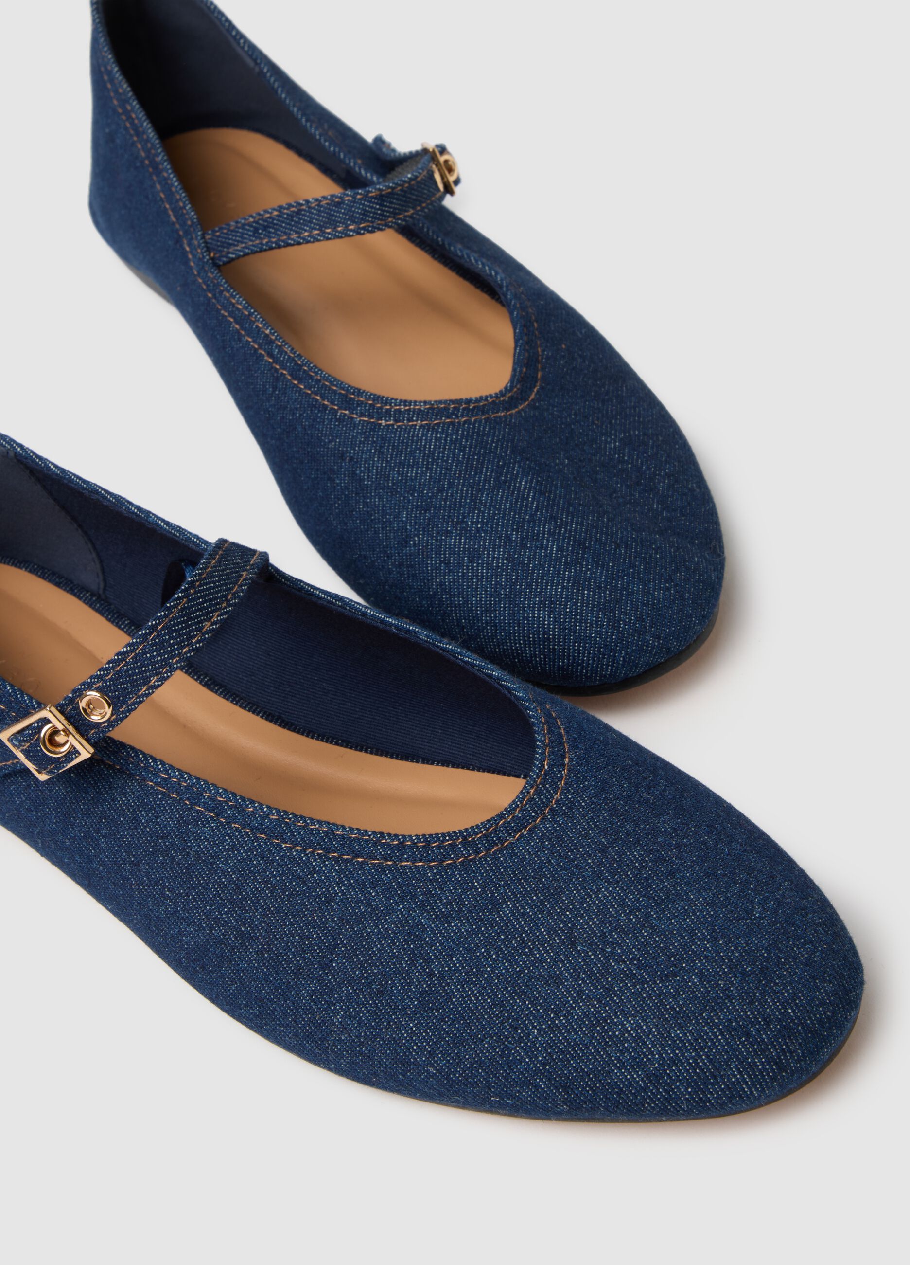 Blue Ballet Flats with Adjustable Strap