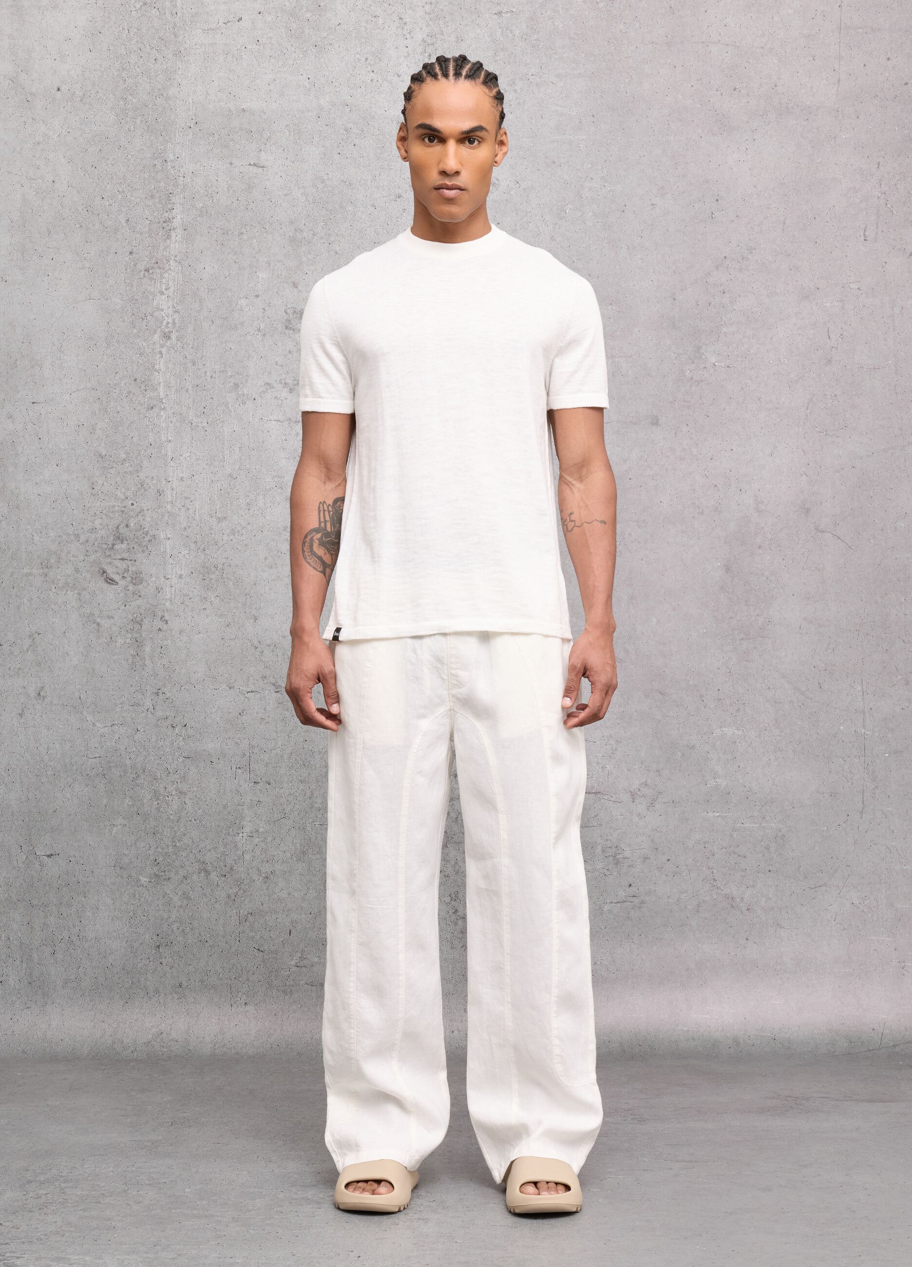 100% Linen Wide-Leg Trousers White