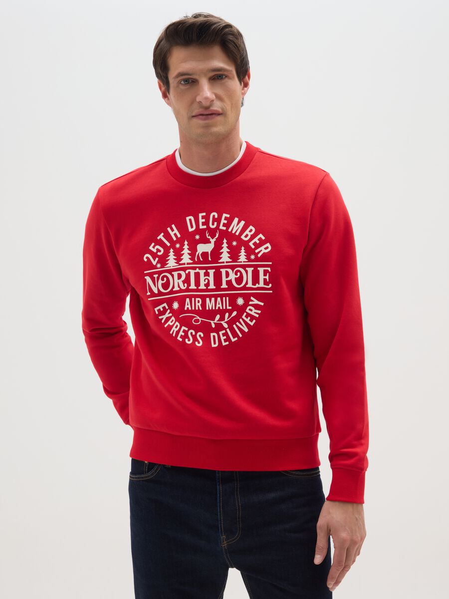 Felpa in misto cotone rossa regular fit con girocollo_0