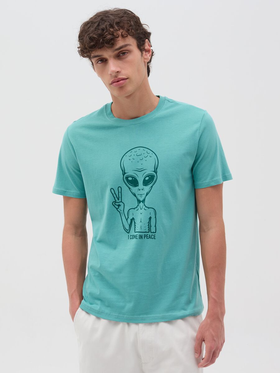 T-shirt con stampa "I come in peace"_0