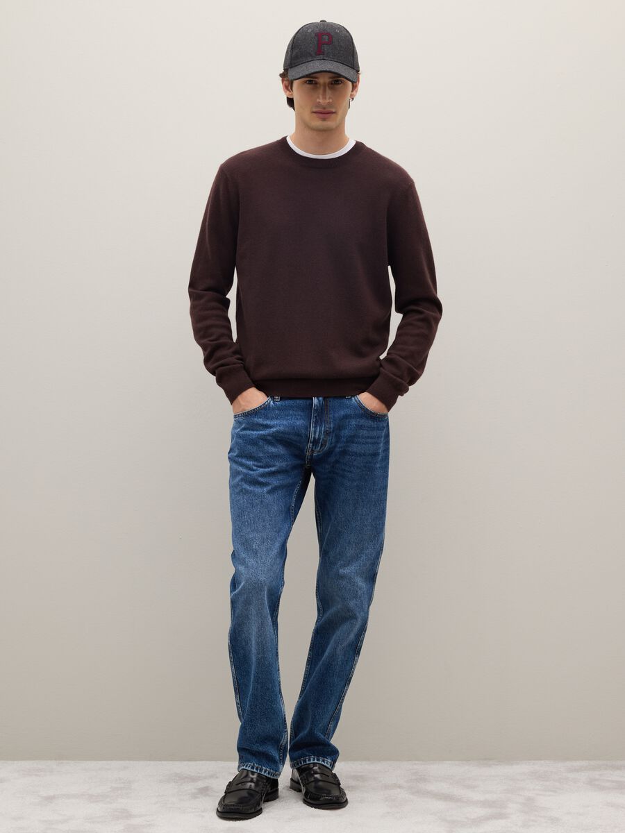 Pullover girocollo marrone in puro cashmere regular fit_1