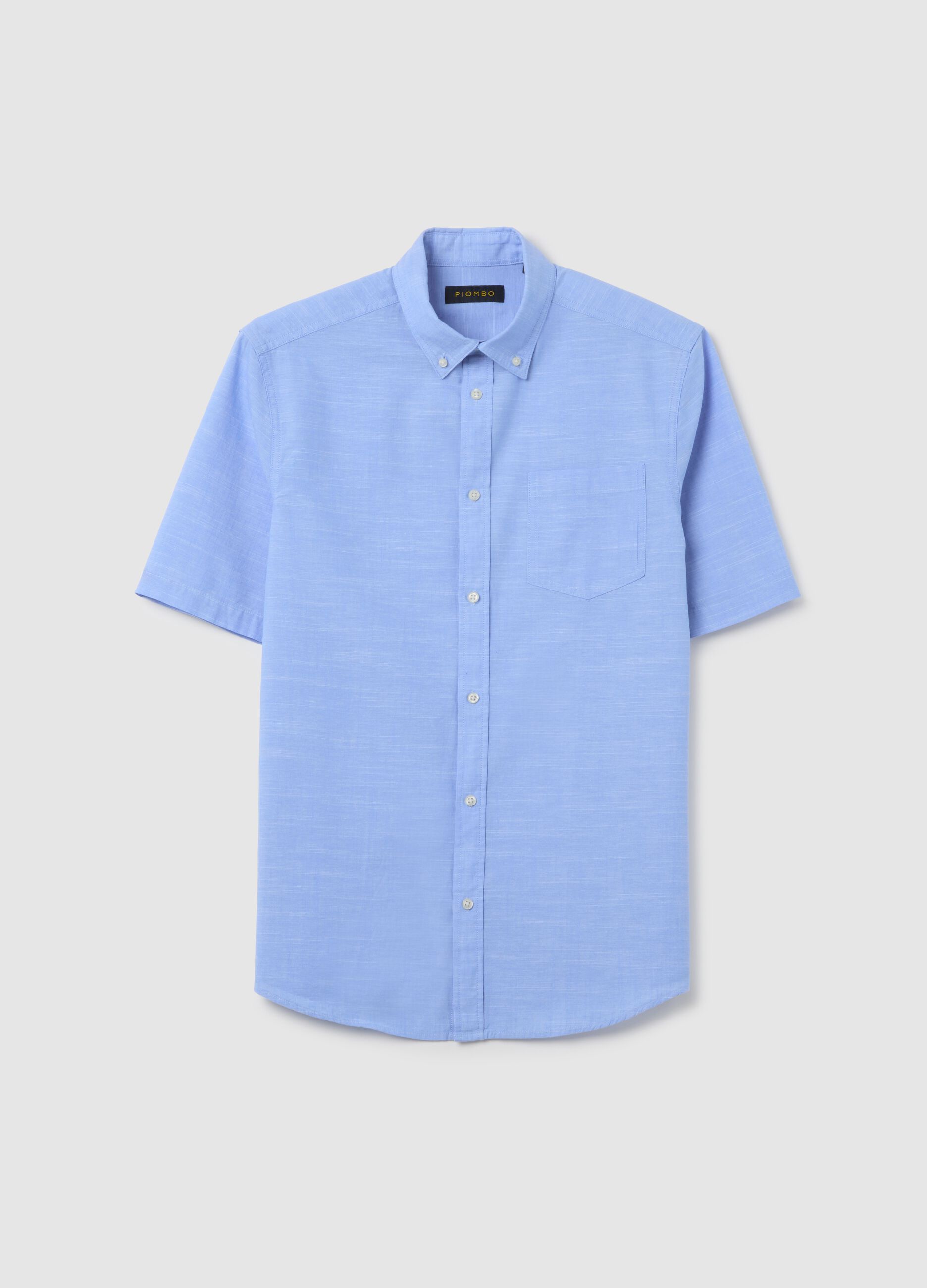 Men's blue pure cotton regular fit shirt with patch pocket