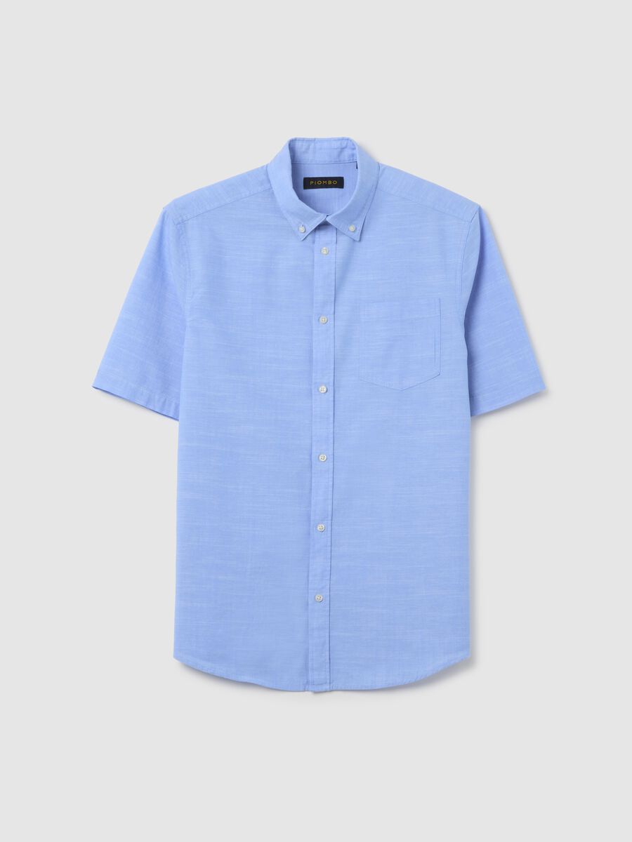 Men's blue pure cotton regular fit shirt with patch pocket_4