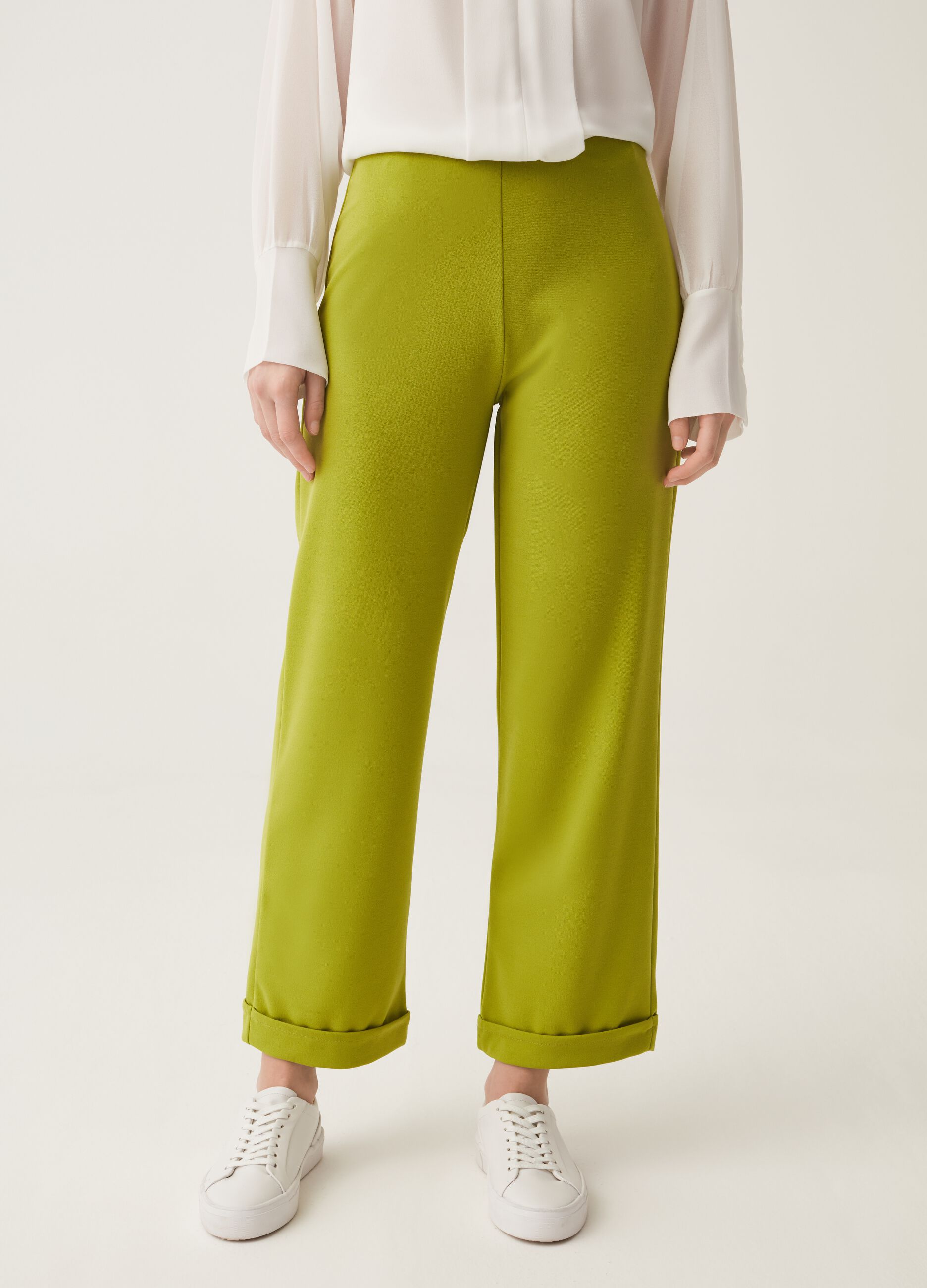 Pantaloni crop wide leg con risvolti Hybrid_1