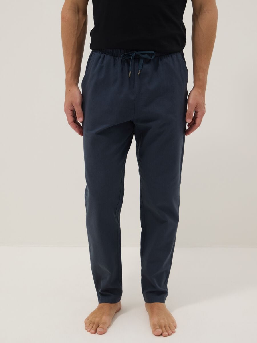 Green cotton-linen blend pyjama trousers, relaxed fit_1