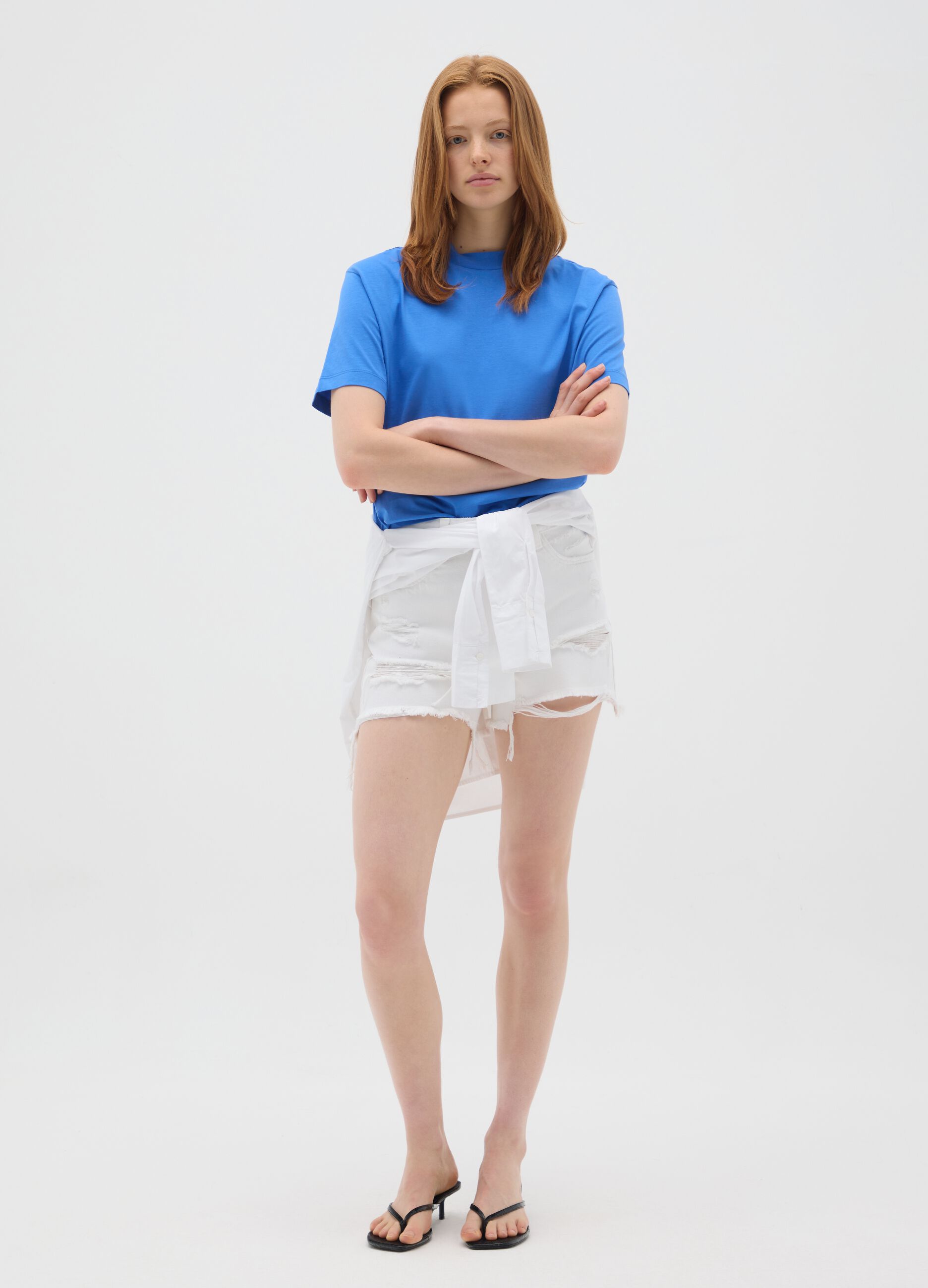 Women's blue pure cotton regular fit T-shirt