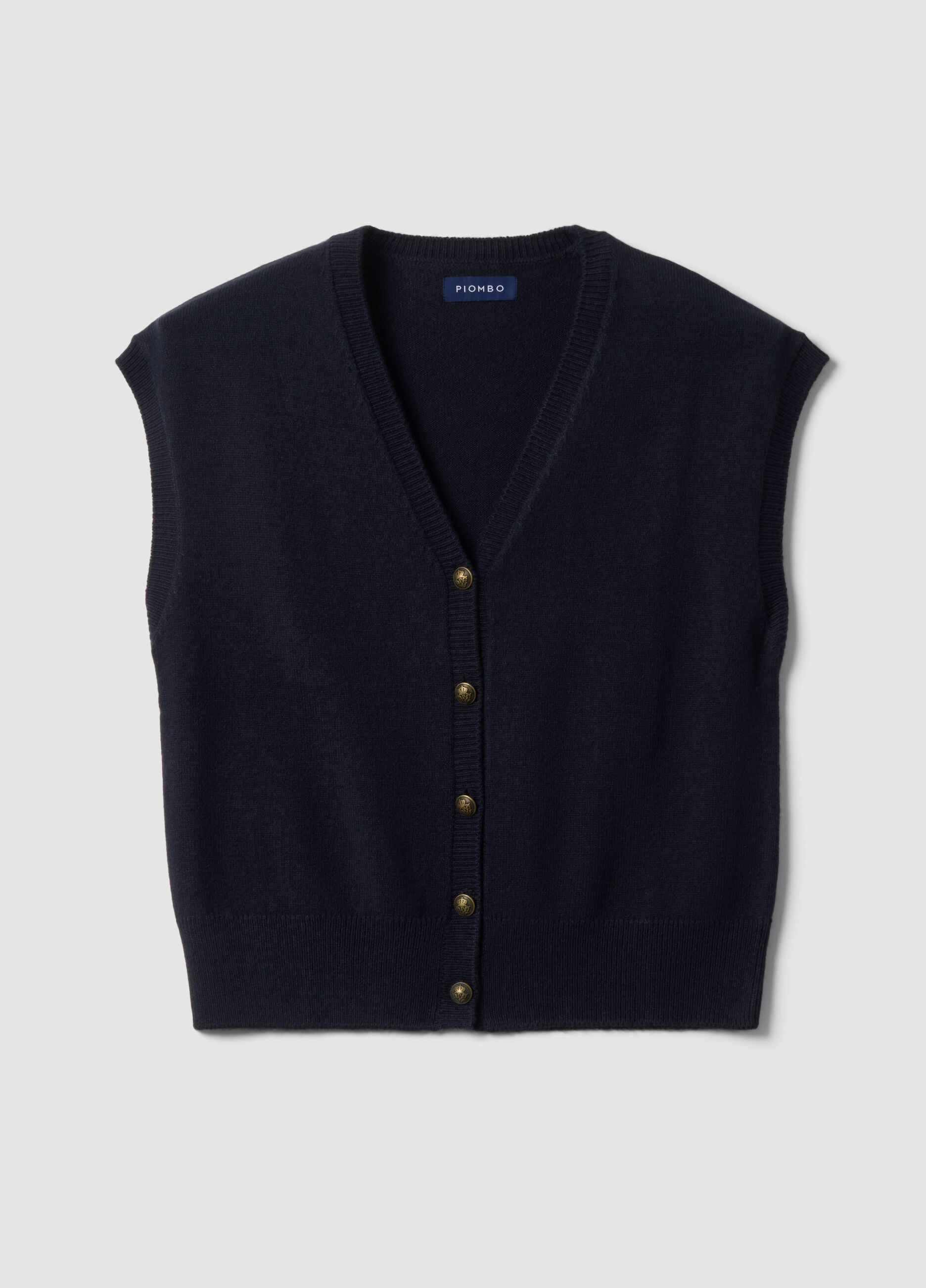 Gilet blu con scollo profondo a V e bottoni over fit