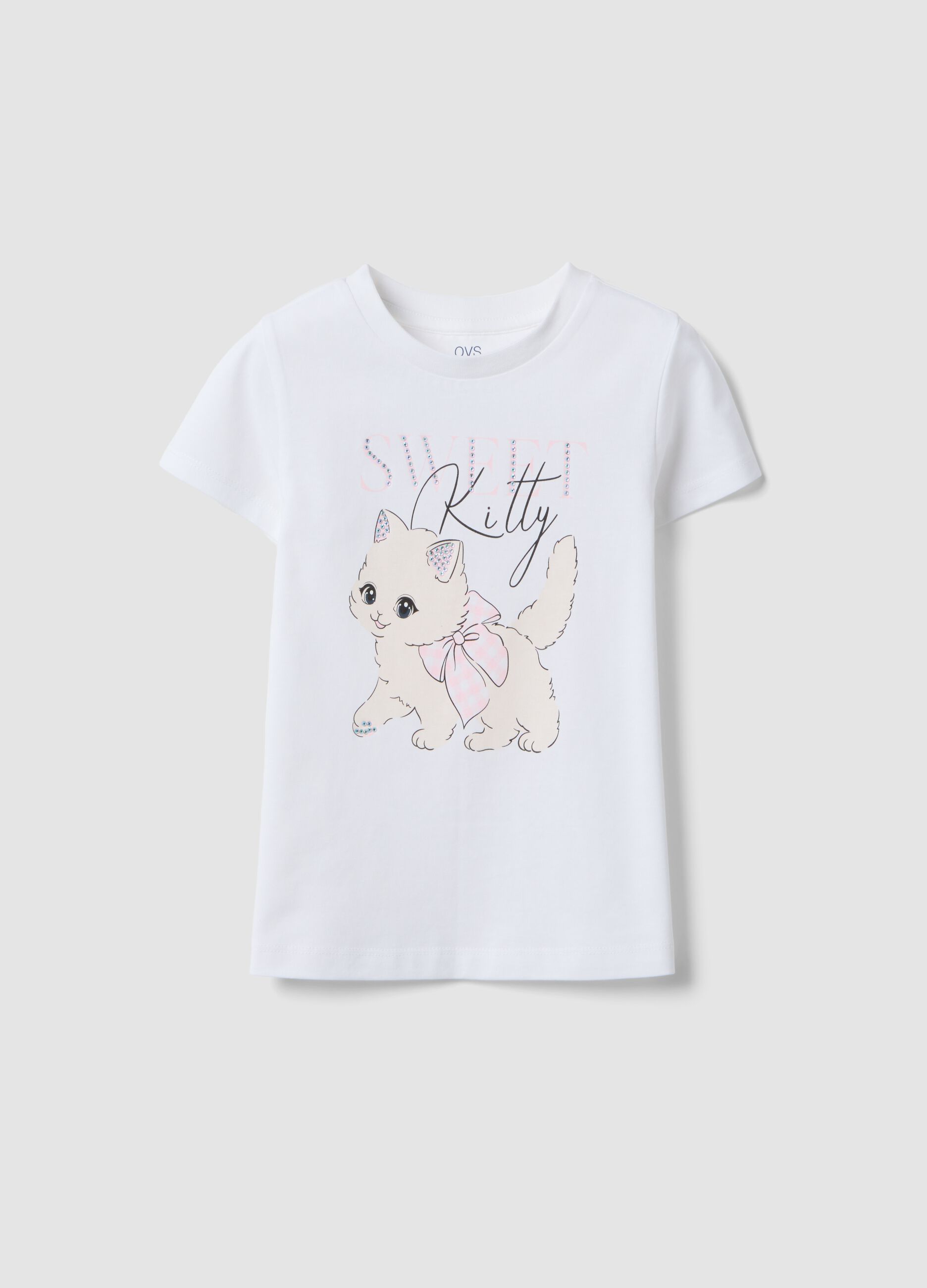 White pure cotton t-shirt regular fit with print for girls