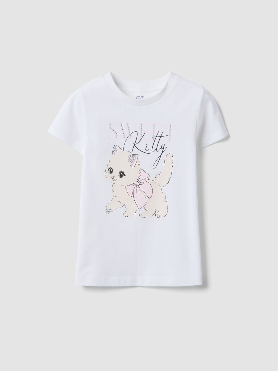 White pure cotton t-shirt regular fit with print for girls_0