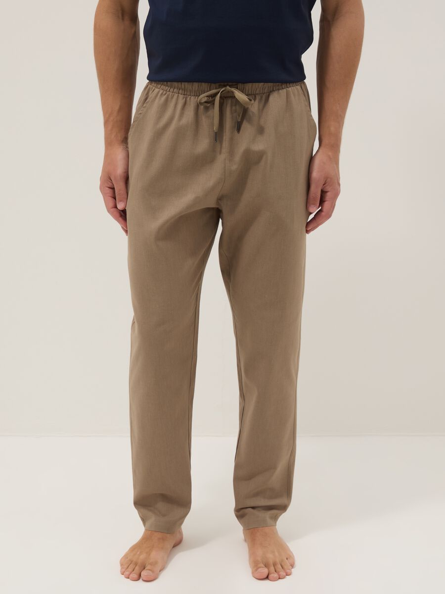 Beige cotton-linen blend pyjama trousers, relaxed fit_1