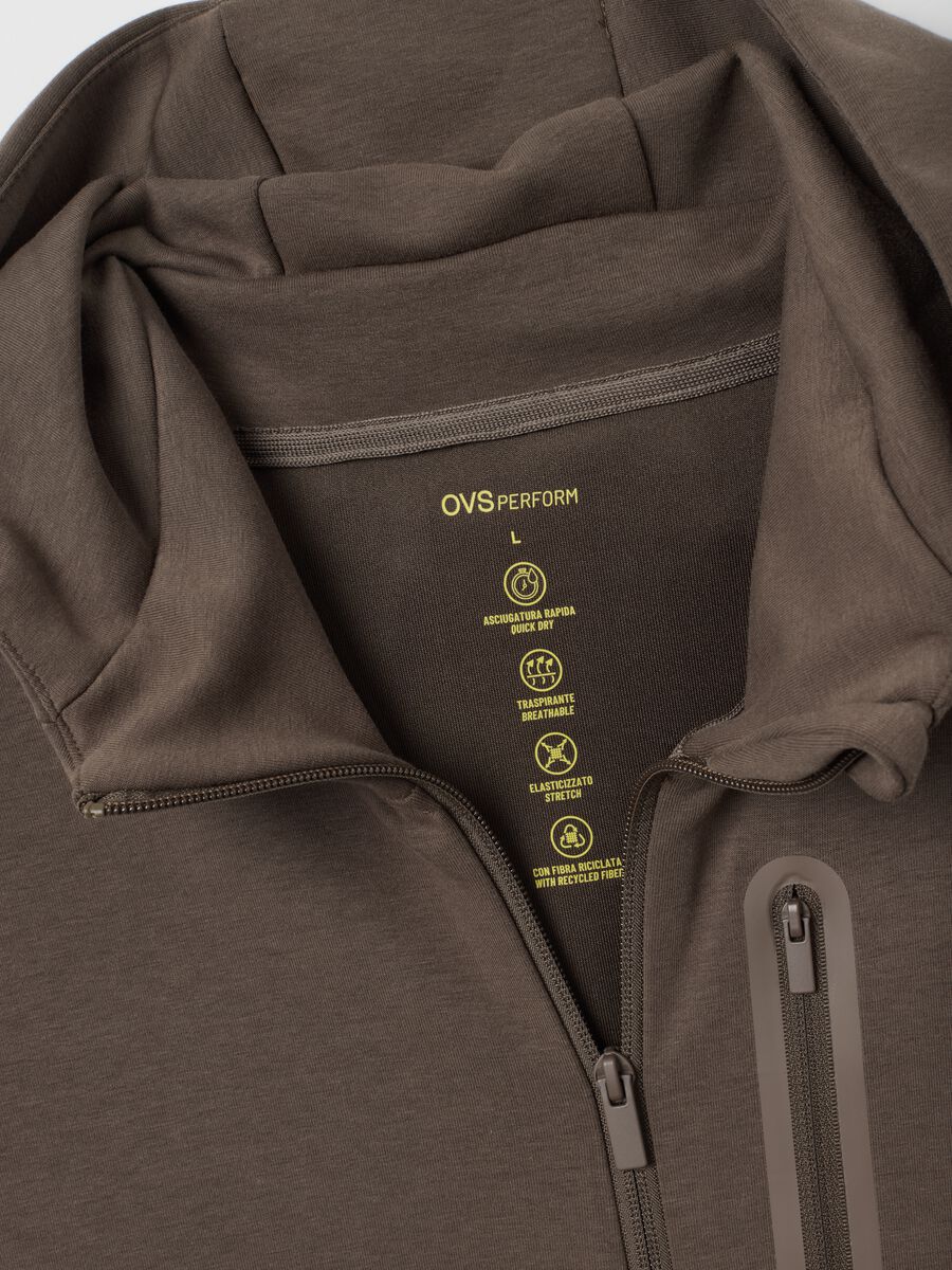 Brown regular fit hoodie with zip and hood_5