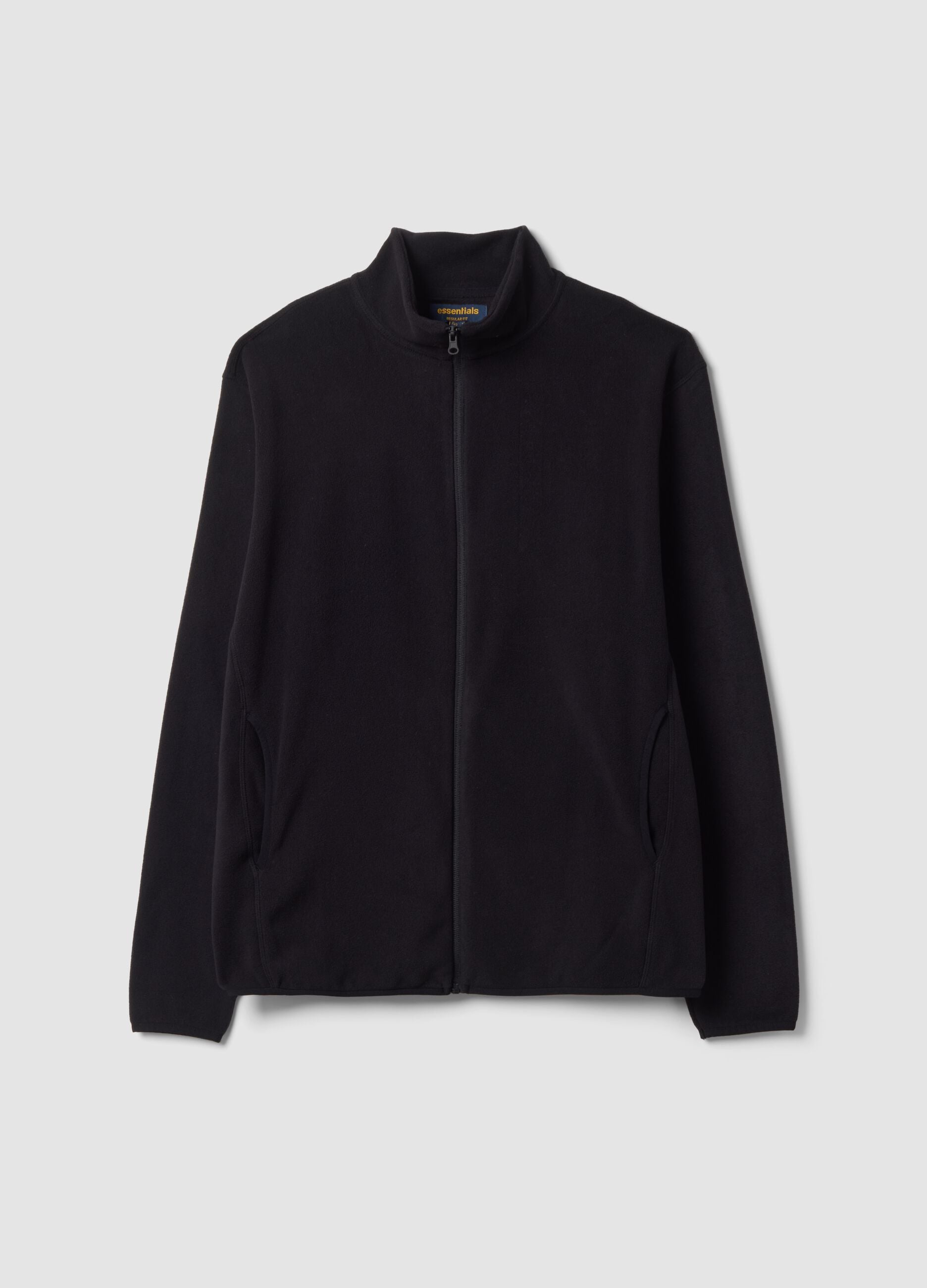 Felpa nera con colletto e zip regular fit in pile