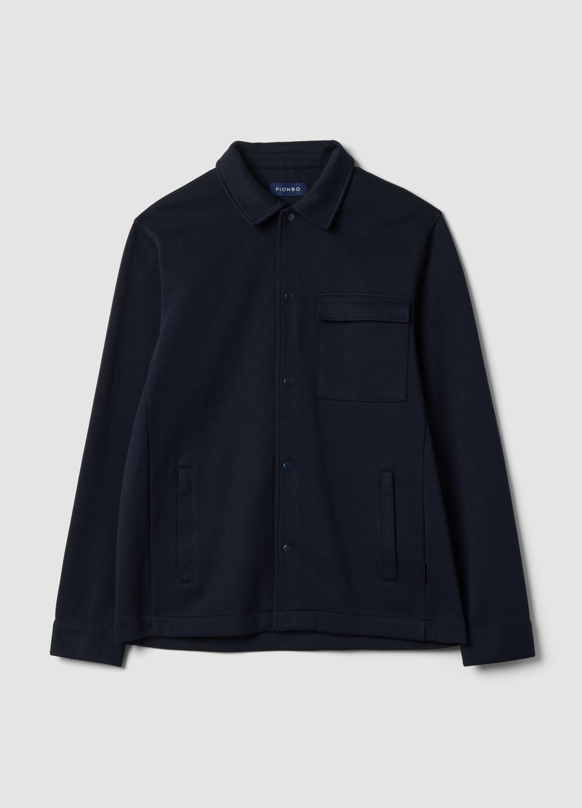 Breathable blue cotton-blend sweatshirt with regular-fit collar