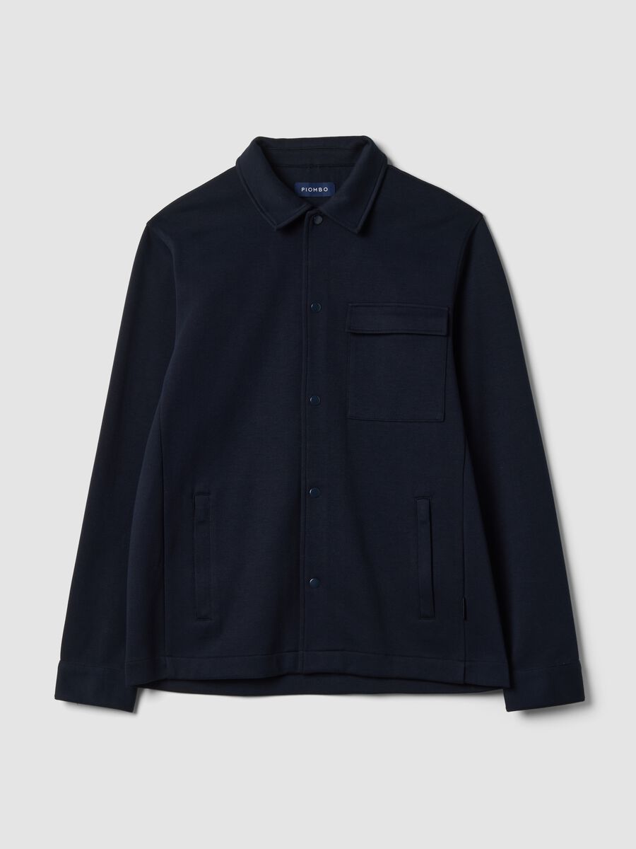 Felpa traspirante blu in misto cotone con colletto regular fit_0