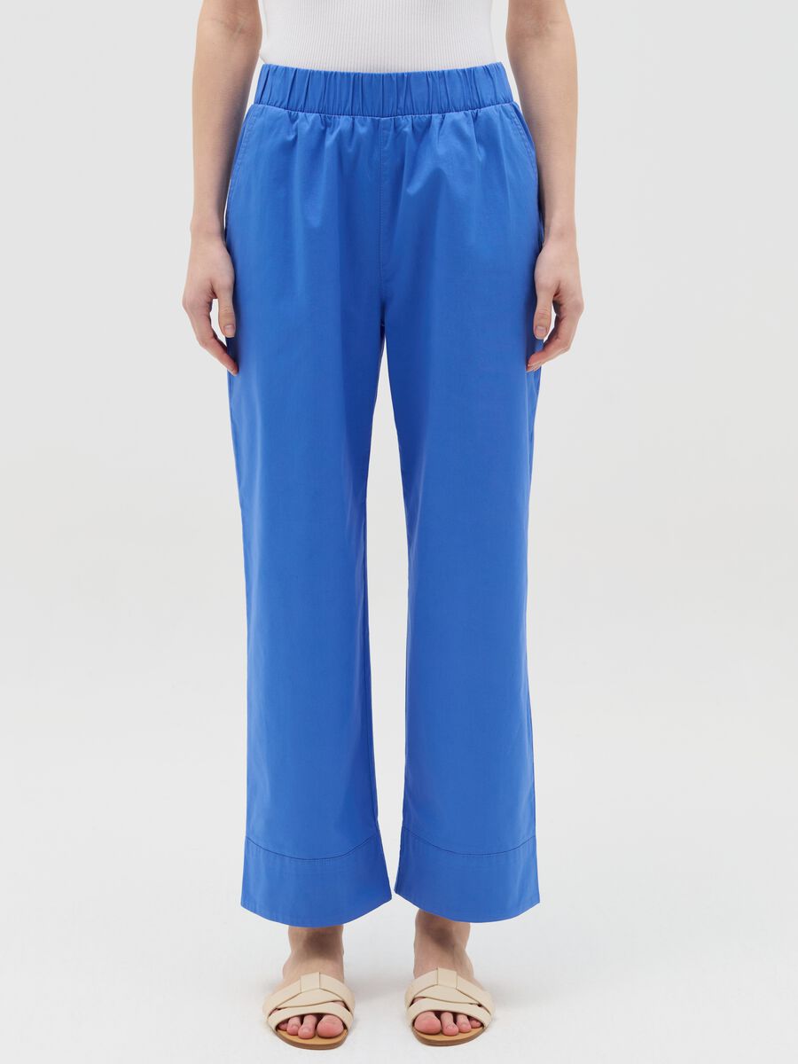 Blue wide-leg trousers in stretch cotton_1