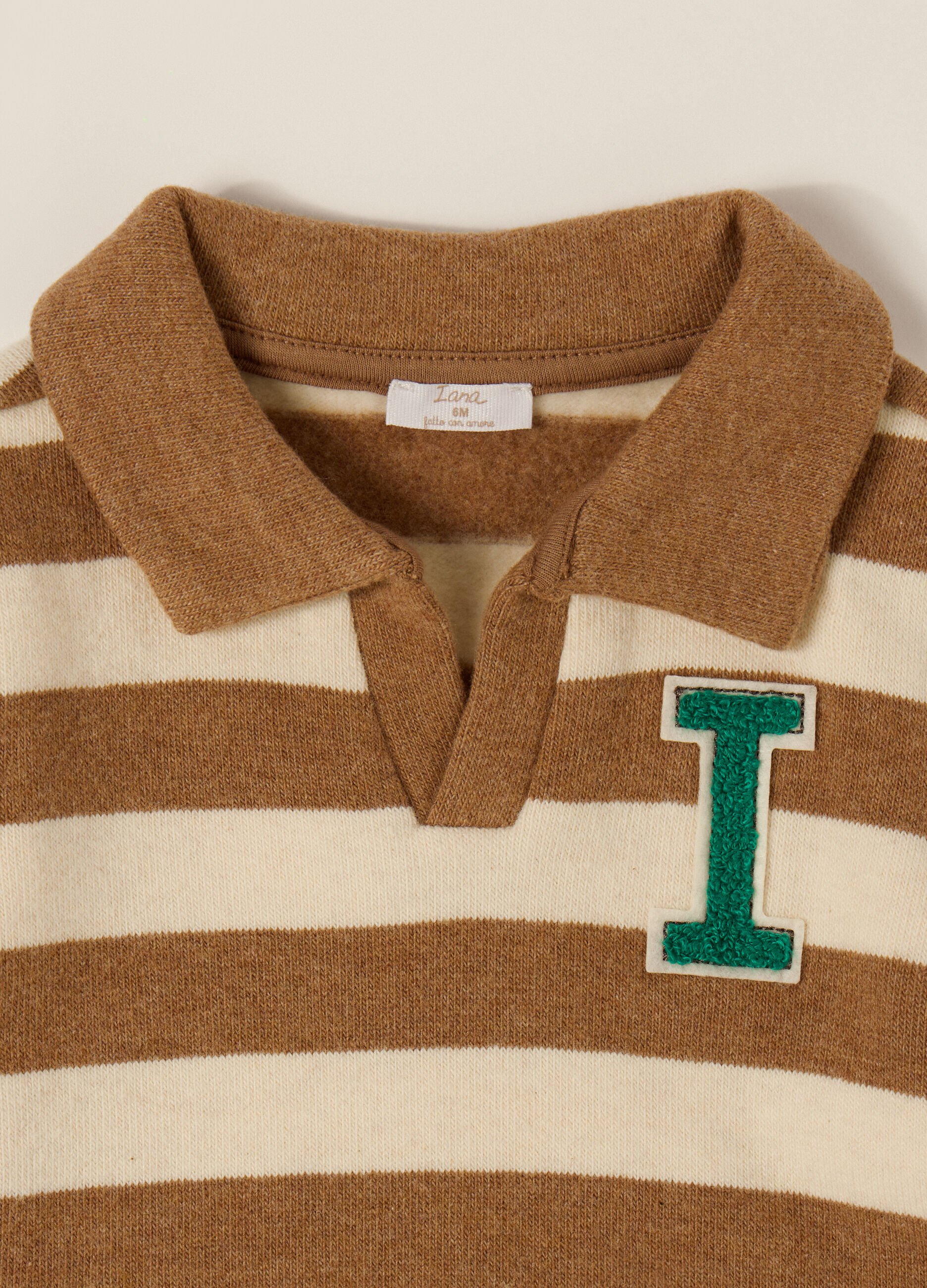 Striped Brown Sweater with Polo Collar