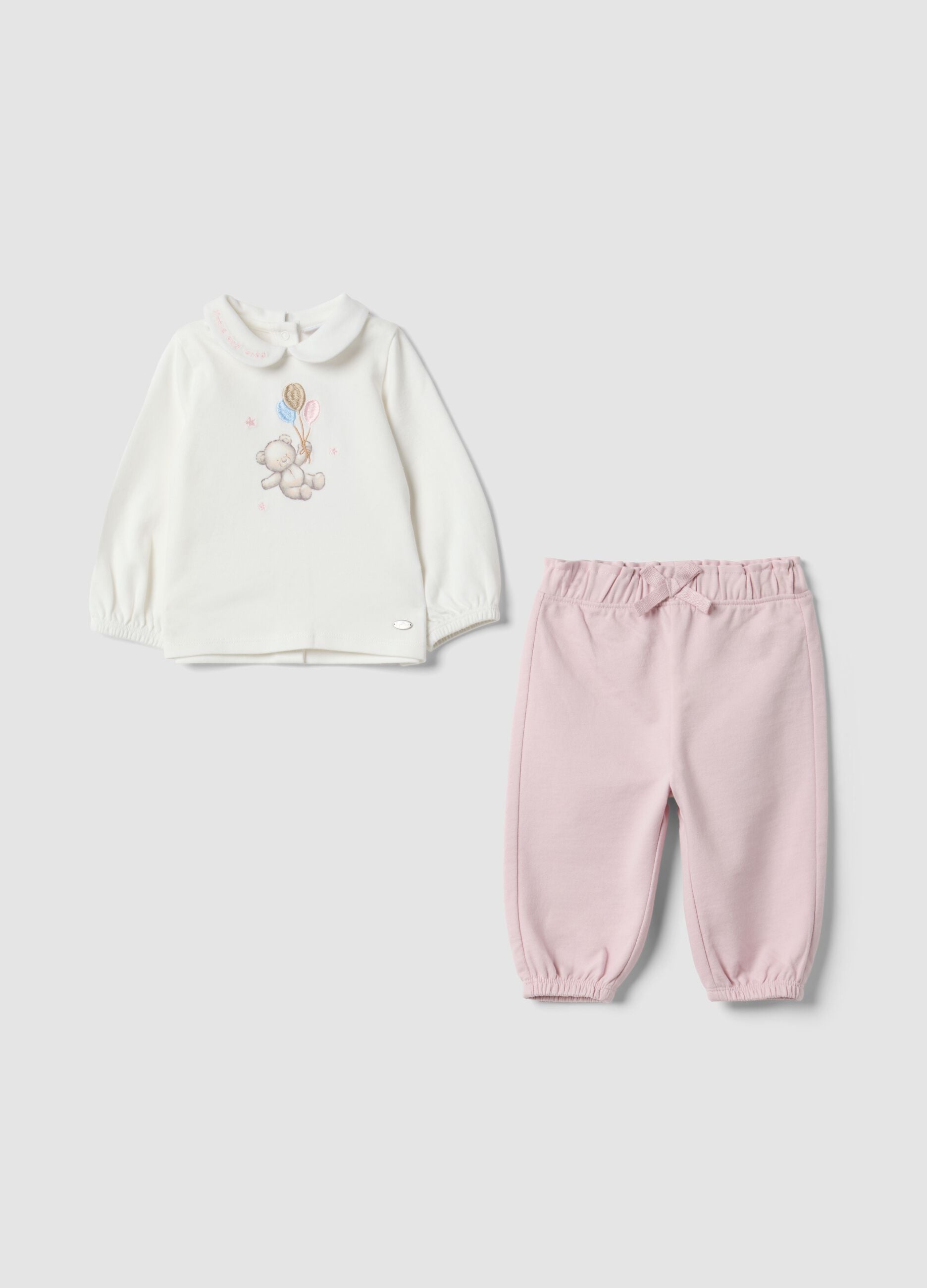 Pink and White Organic Cotton Set with Classic Collar for Baby Girl
