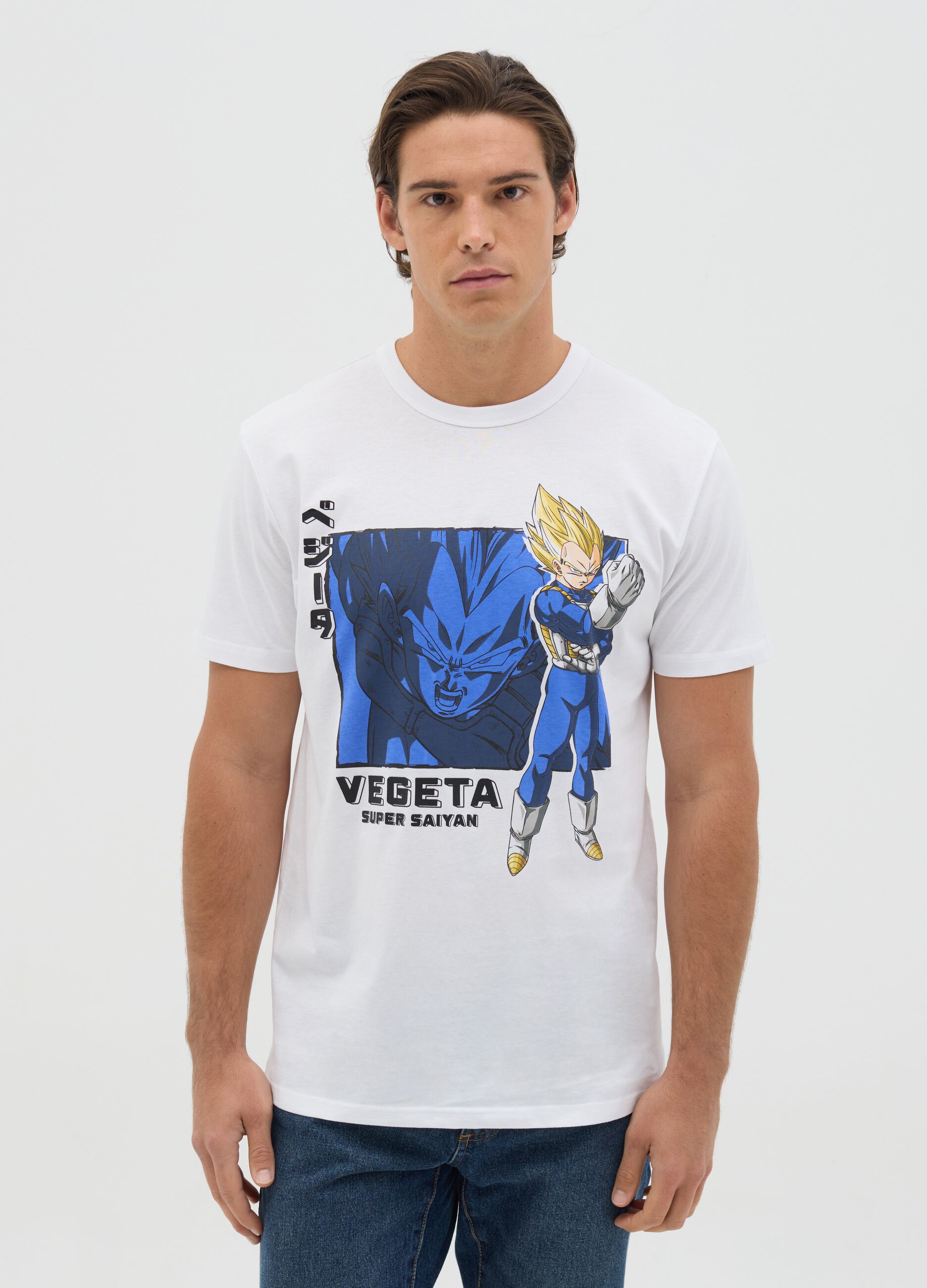 White T-shirt with Vegeta Super Sayian print