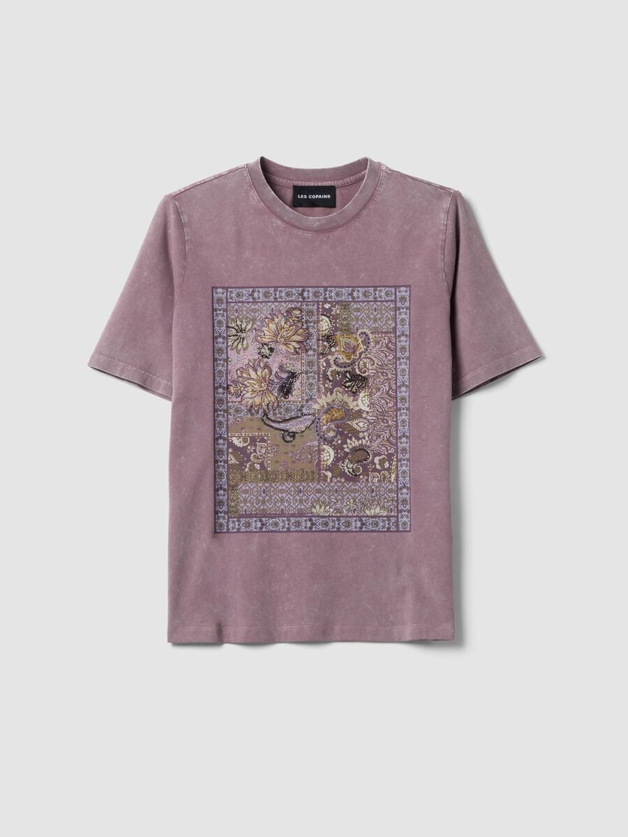 Purple pure cotton T-shirt with floral print, relaxed fit_0
