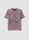 Purple pure cotton T-shirt with floral print, relaxed fit_0