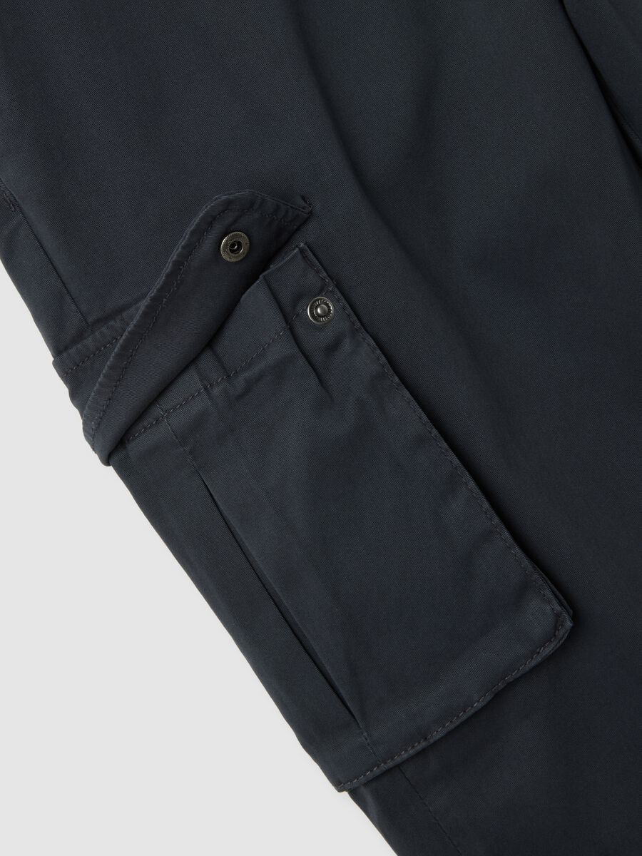 Black Regular Fit Stretch Cotton Cargo Trousers_1