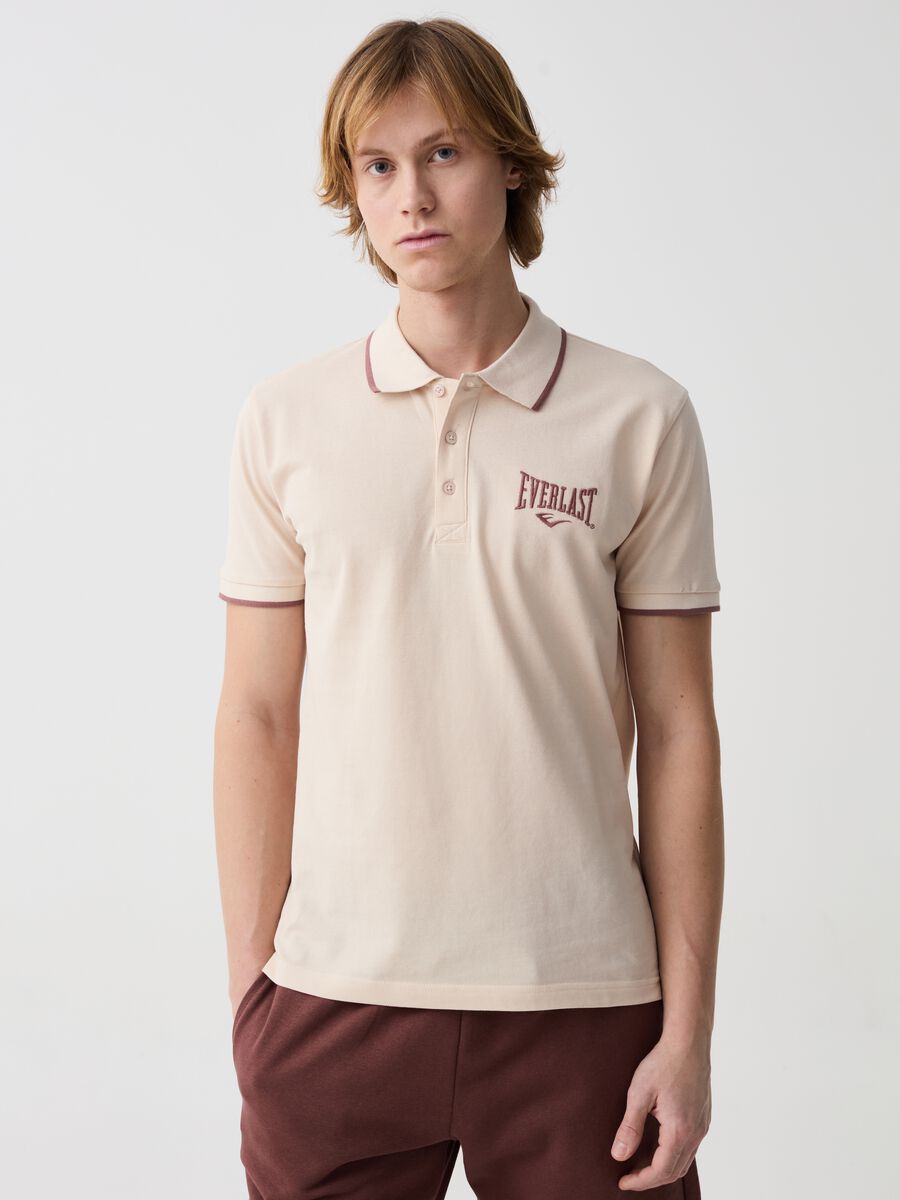Polo shirt with striped edging and logo embroidery_0
