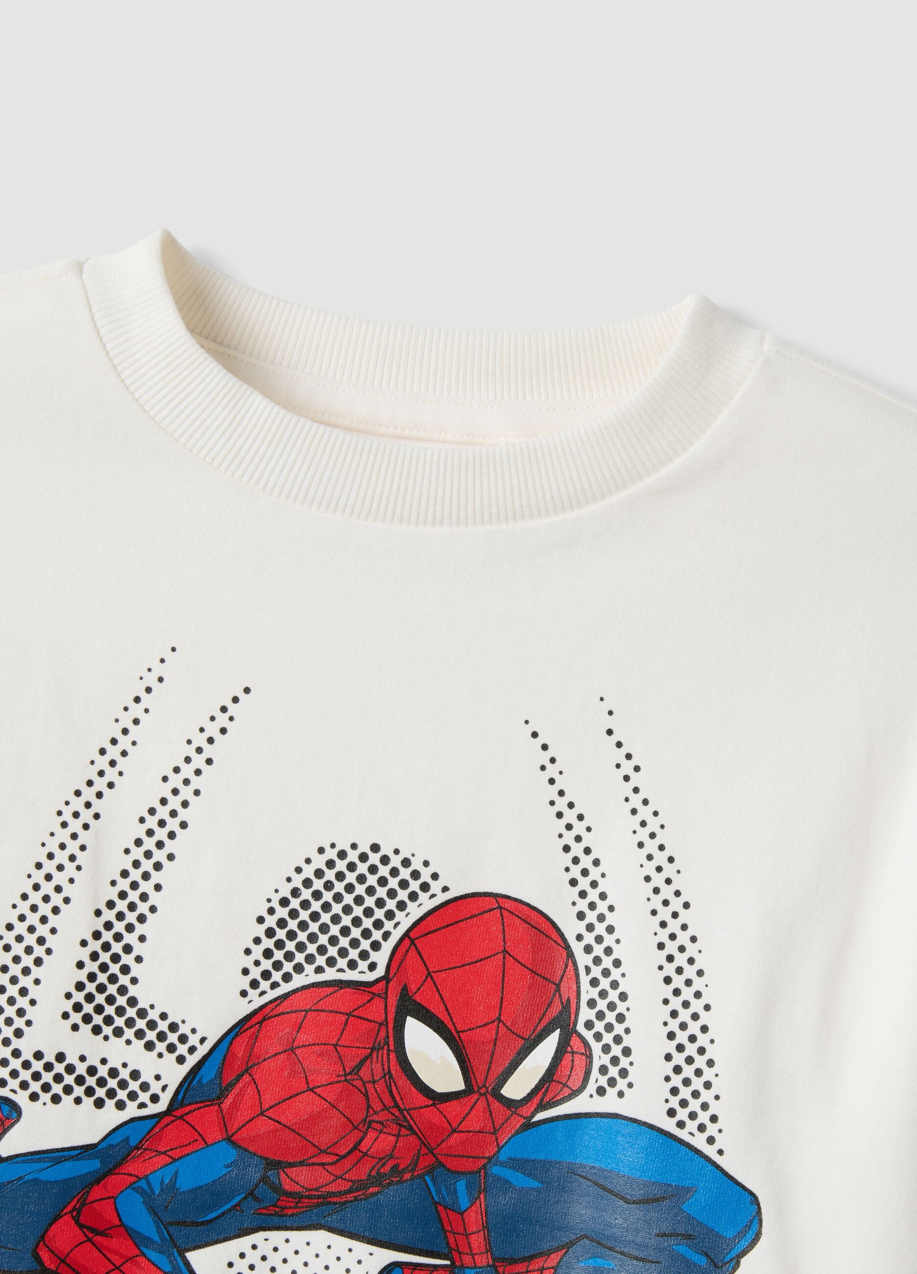 White pure cotton Marvel Spider-Man crew-neck T-shirt